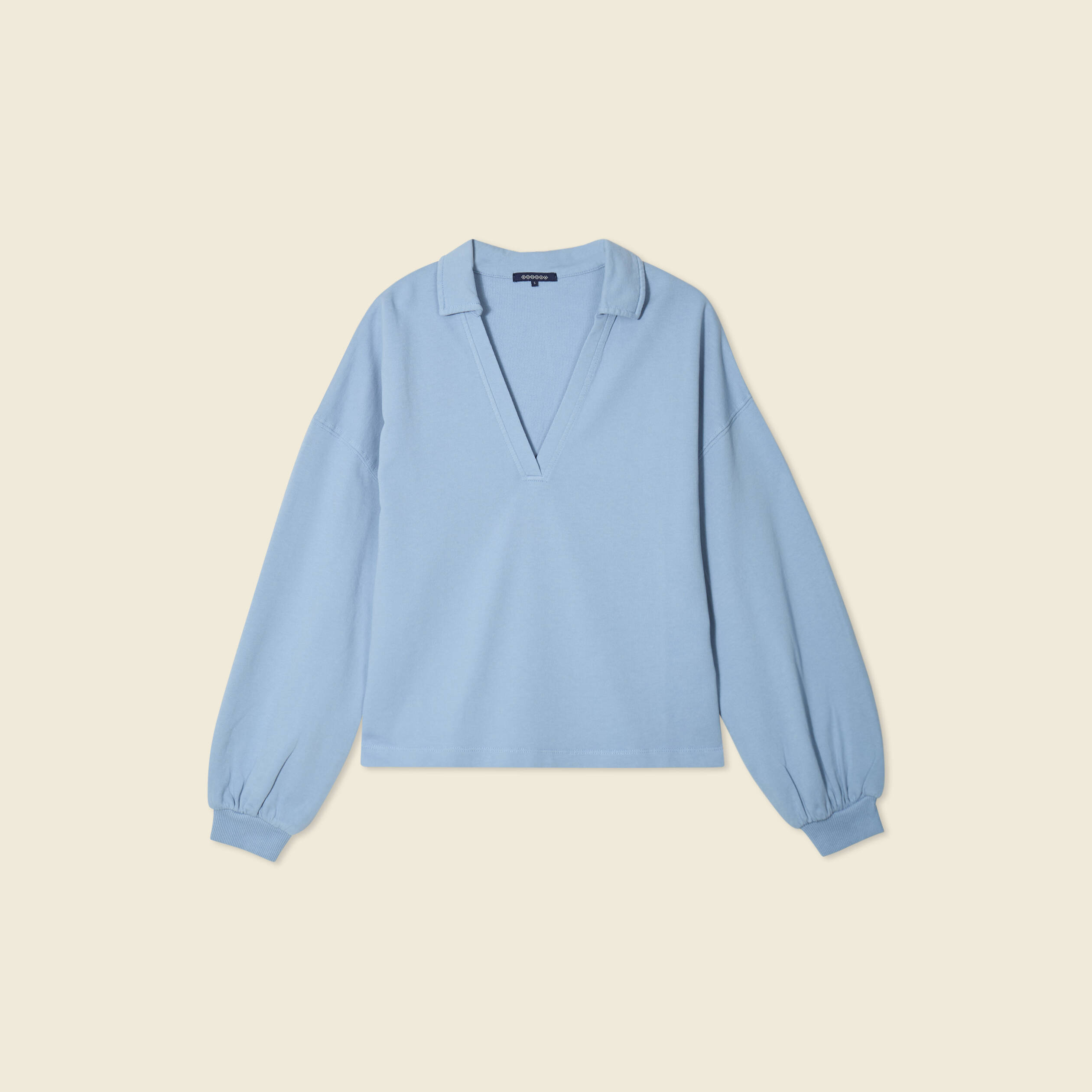 sweat manches longues col polo bleu clair femme Sweat manches longues col polo bleu clair femme