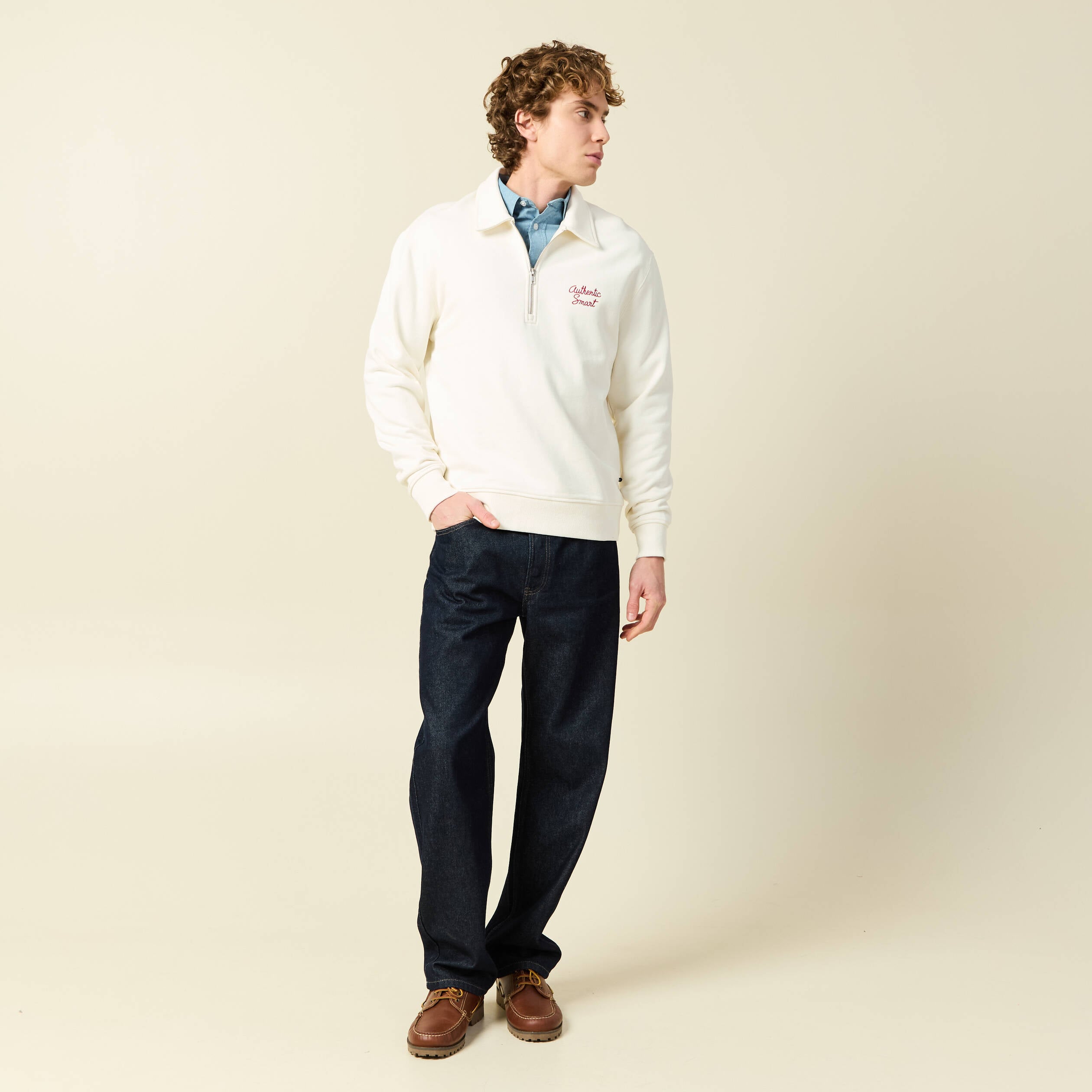 Chemise en coton manches longues denim bleach homme