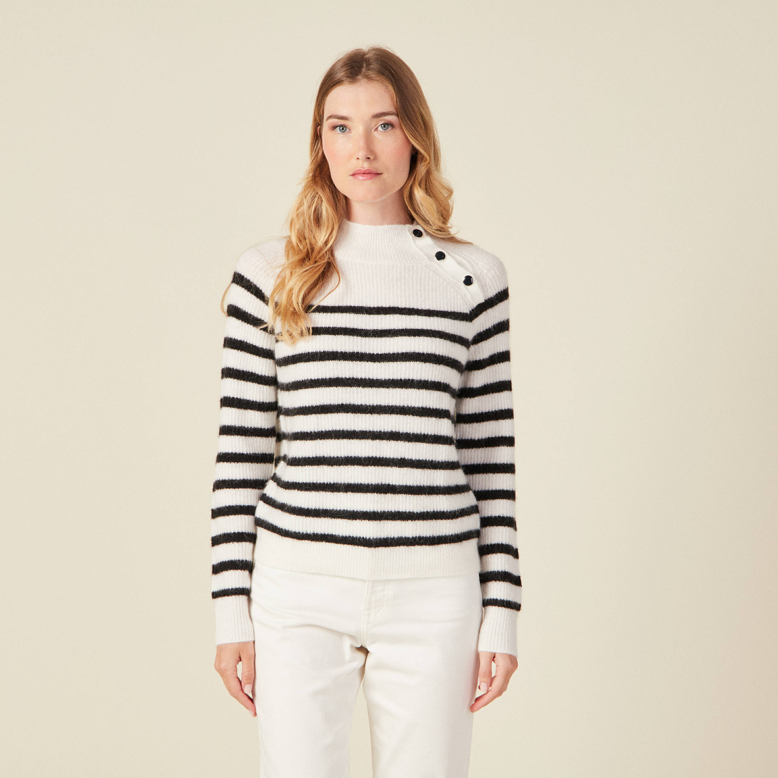 Pull manches longues ecru femme