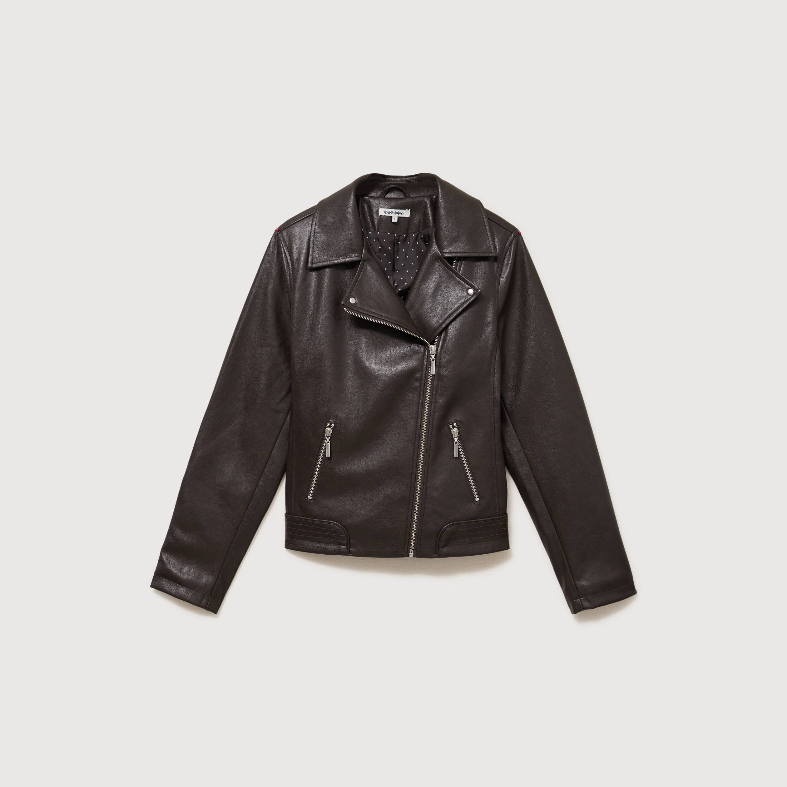 Perfecto manches longues similicuir marron fonc&eacute; femme
