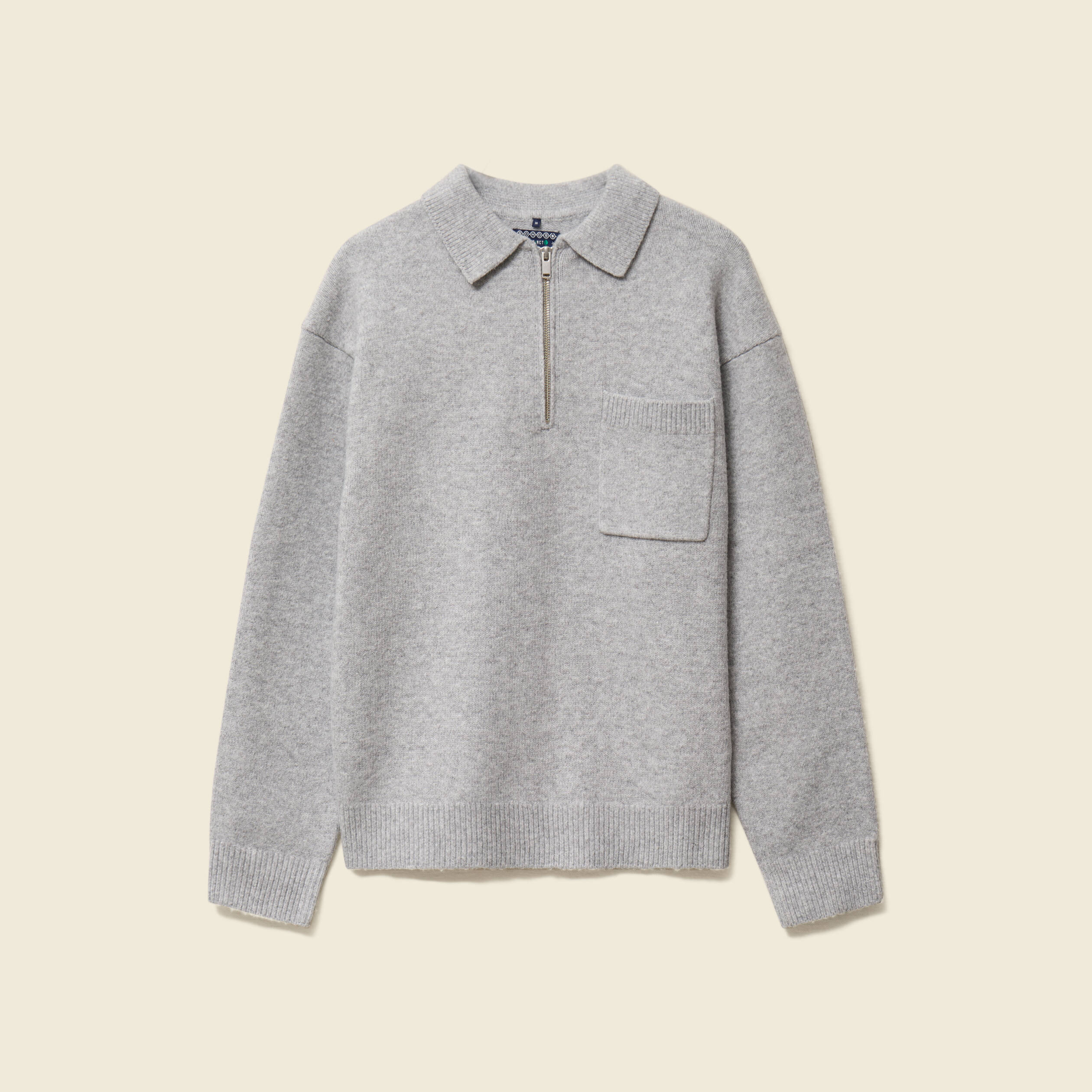 Pull manches longues col polo zipp&eacute; gris homme