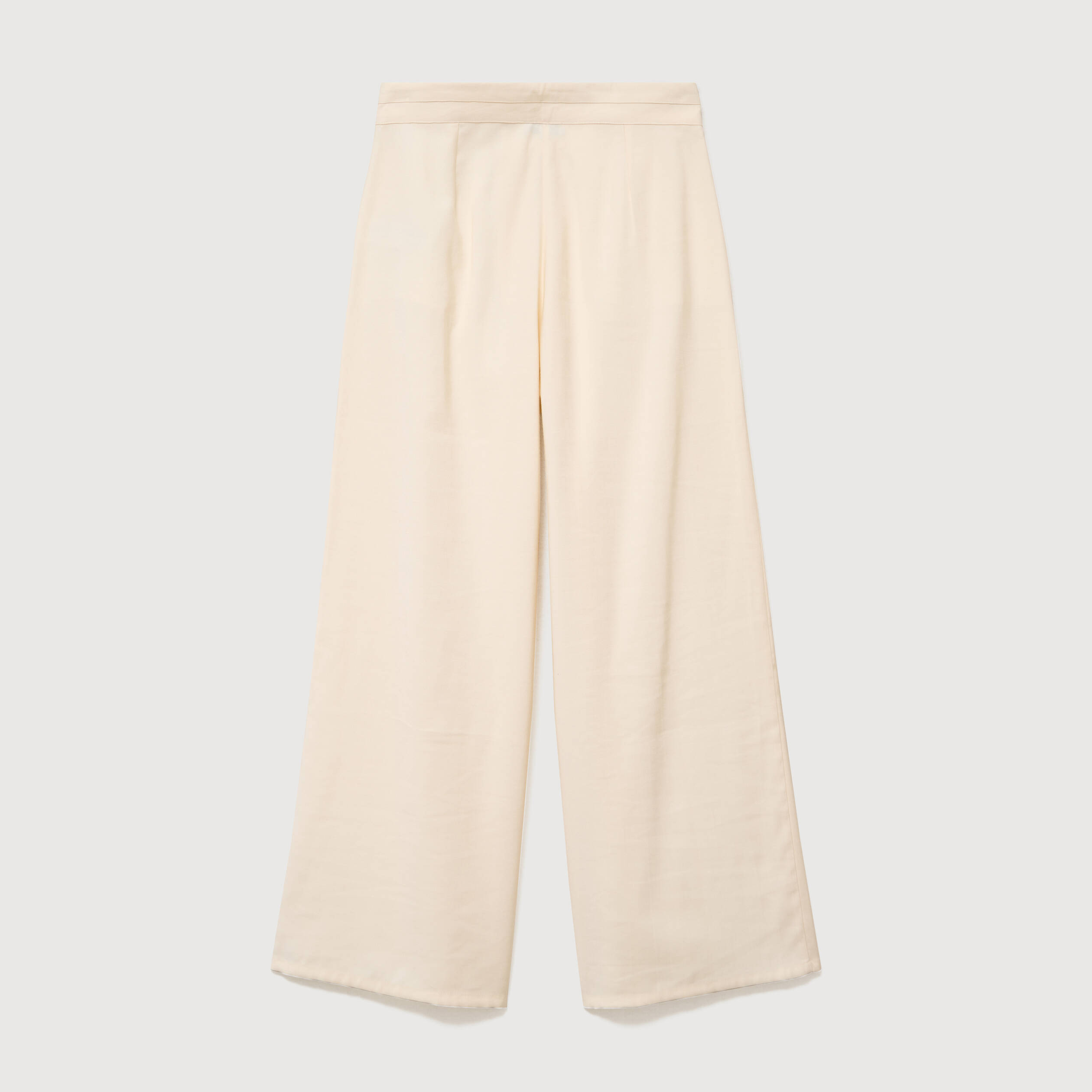 Pantalon large taille haute ceinture ivoire femme