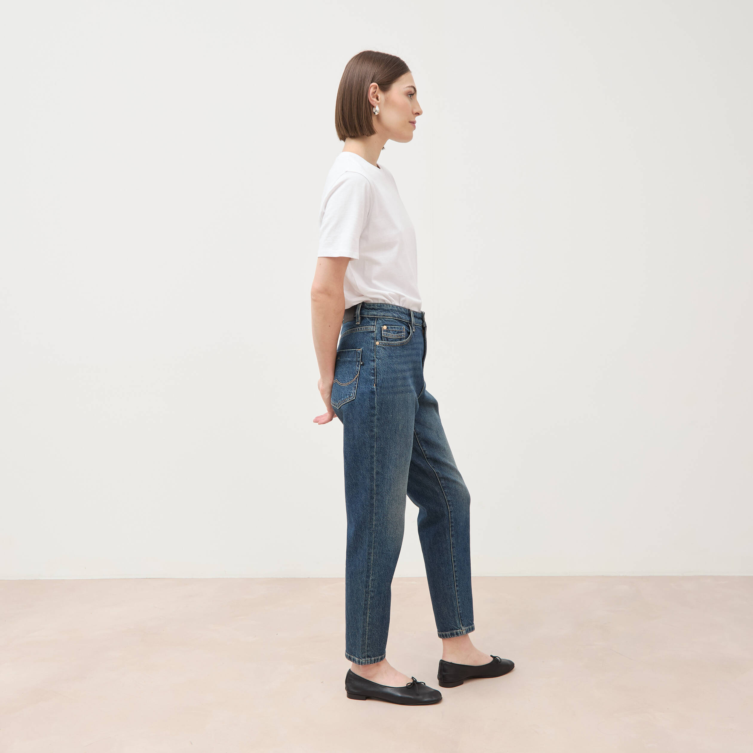 Jeans mom 7/8&egrave;me bleu femme