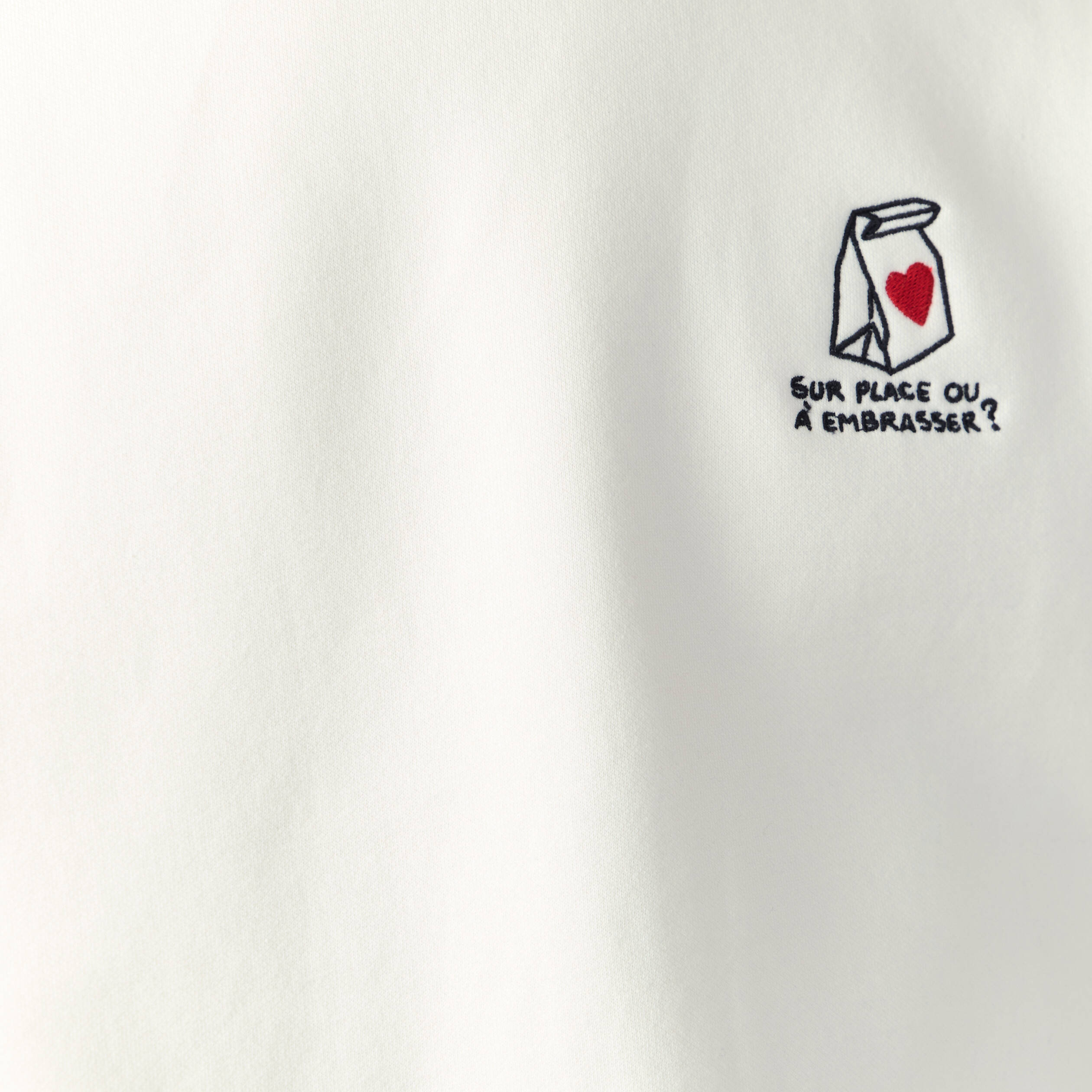 Sweat ras de cou manches longues brod&eacute; ecru homme