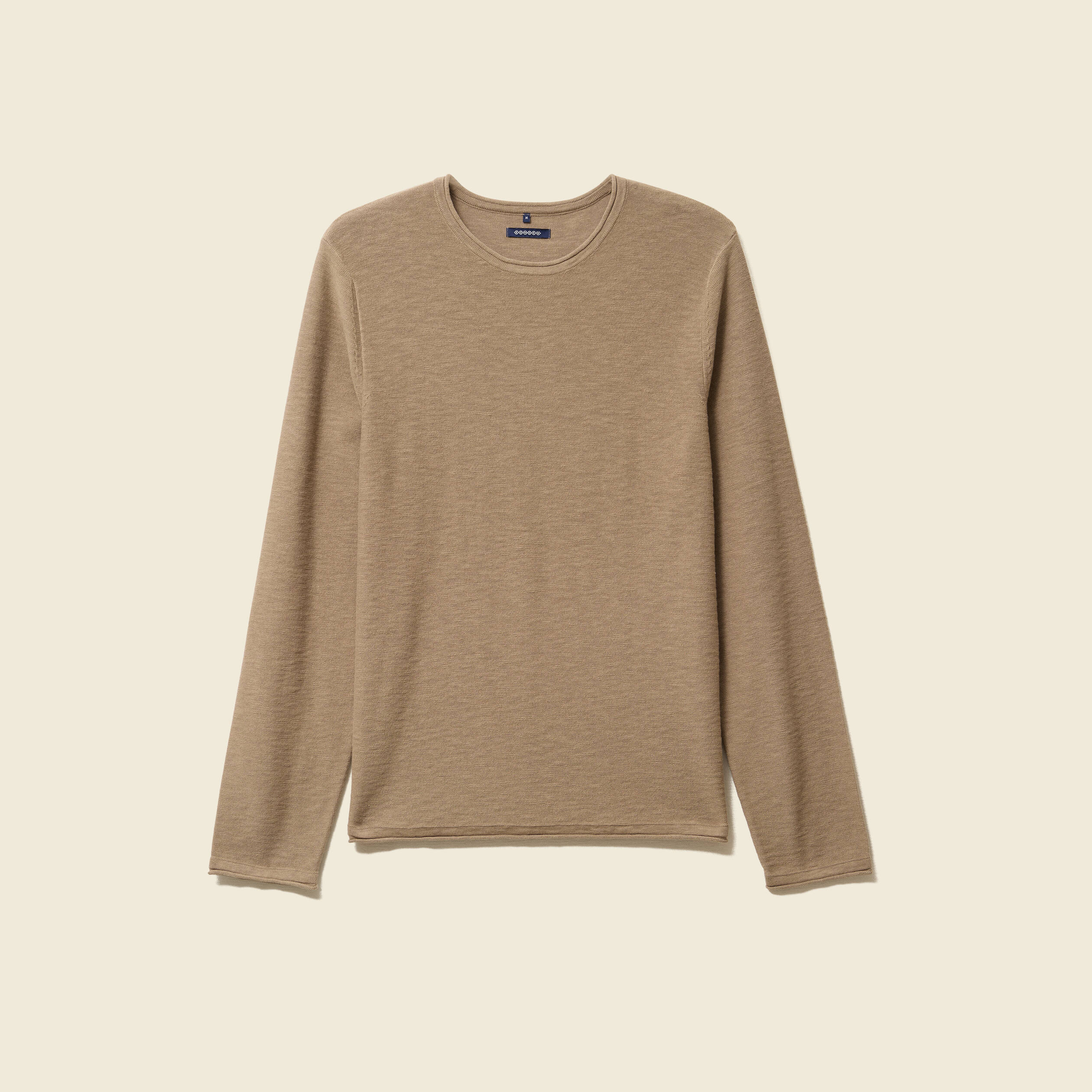 Pull fin en coton manches longues vert olive homme