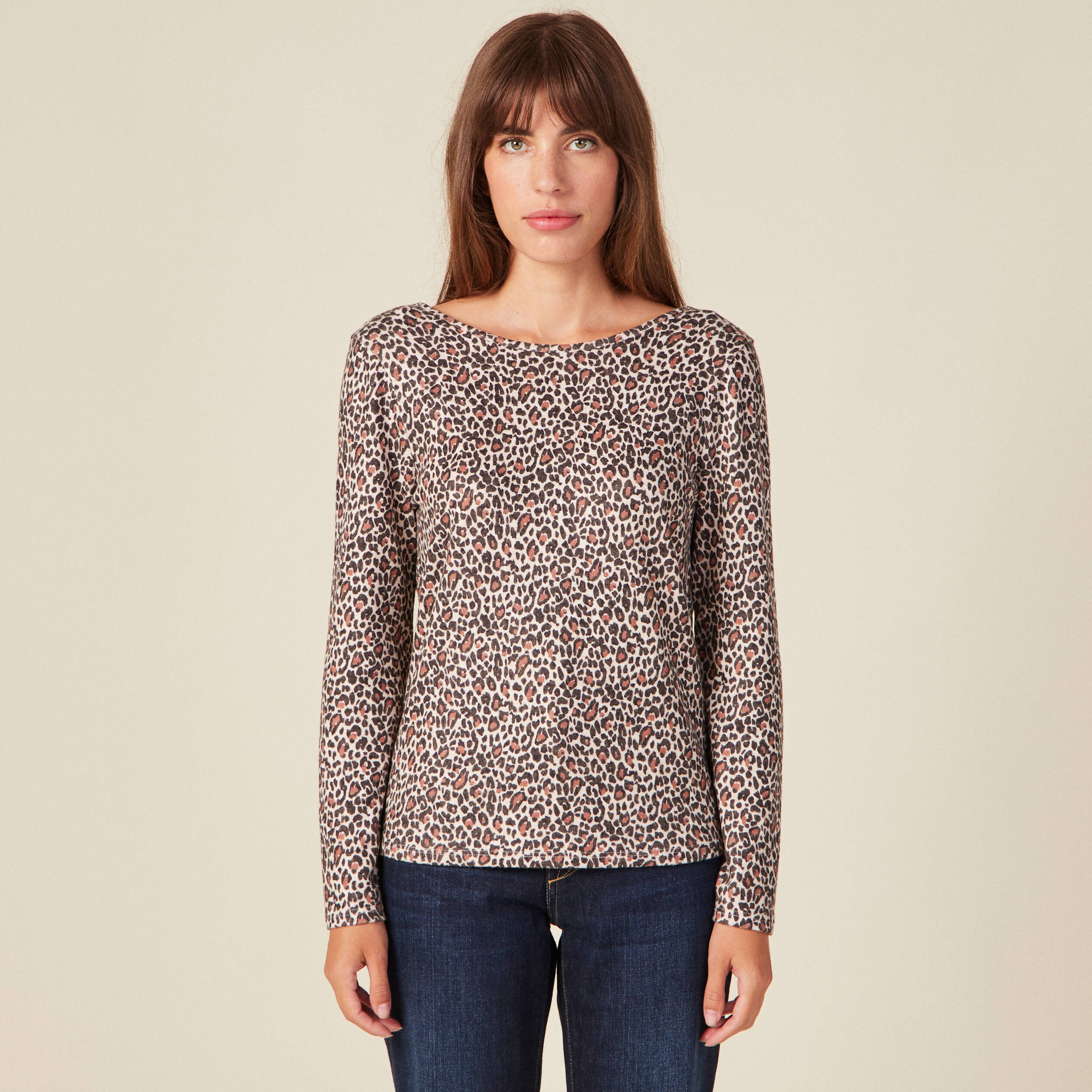 t shirt manches longues marron clair femme T-shirt manches longues marron clair femme