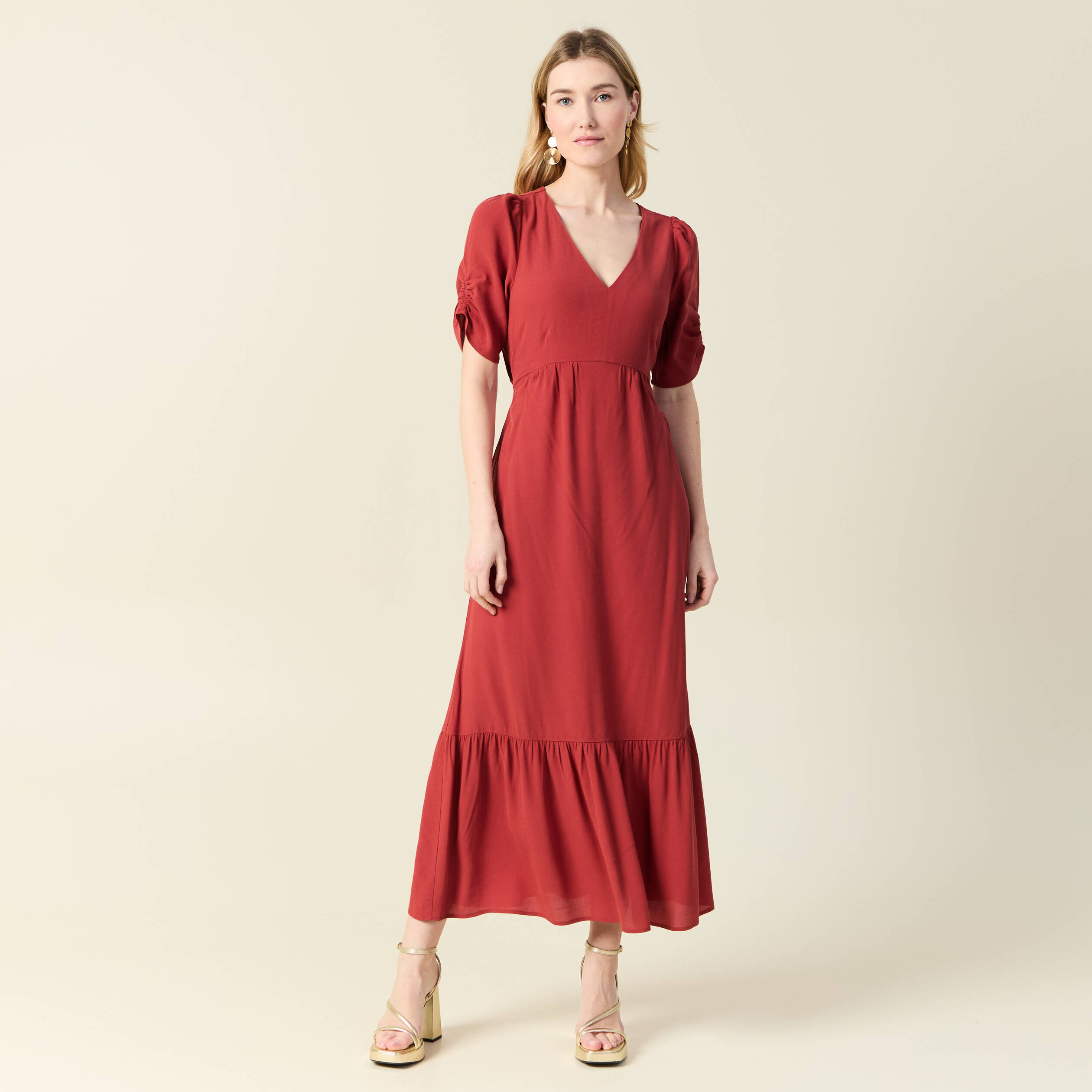 robe longue trapeze orange fonce femme Robe longue trapèze orange foncé femme
