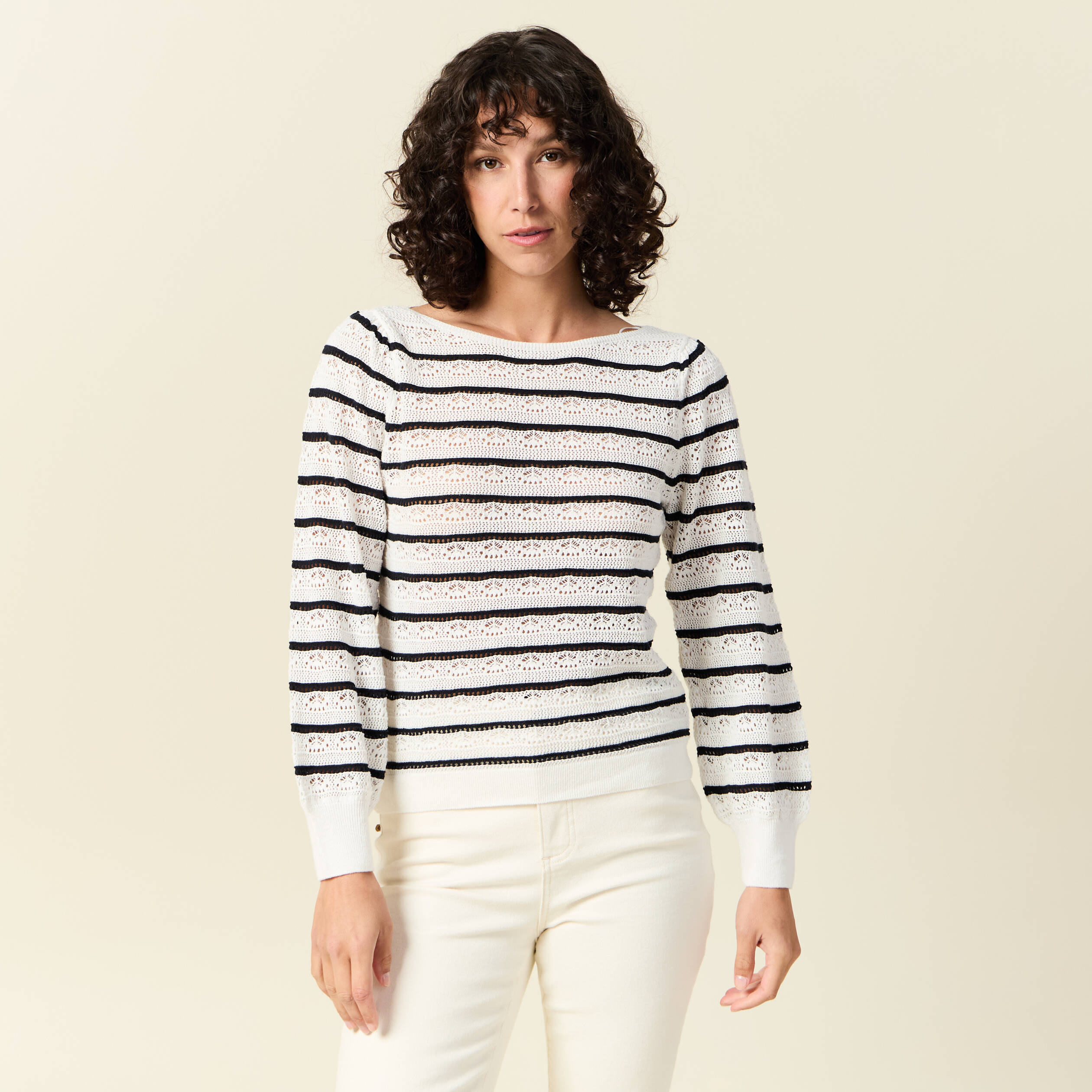 pull manches longues ajoure ecru femme Pull manches longues ajouré ecru femme