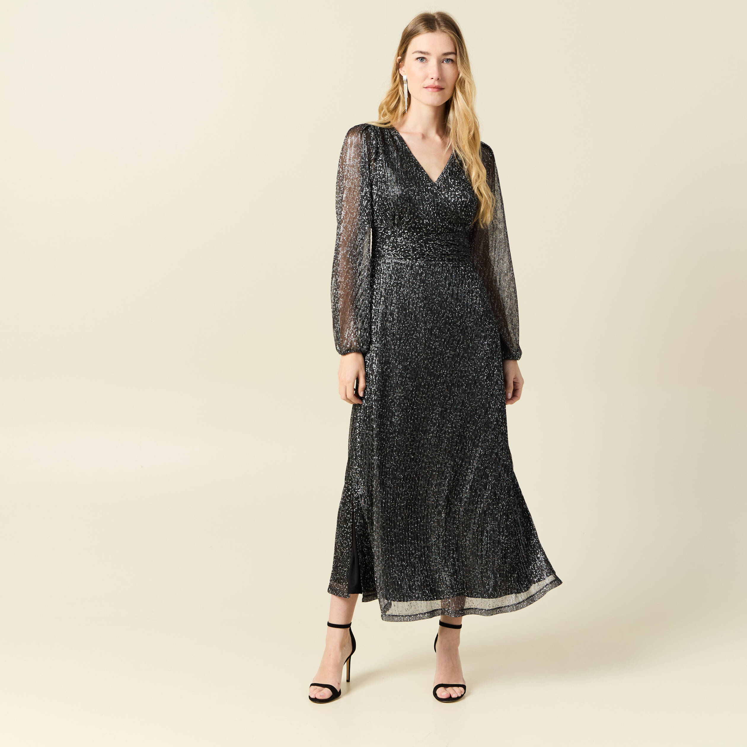 robe longue fils metallises noir femme Robe longue fils métallisés noir femme