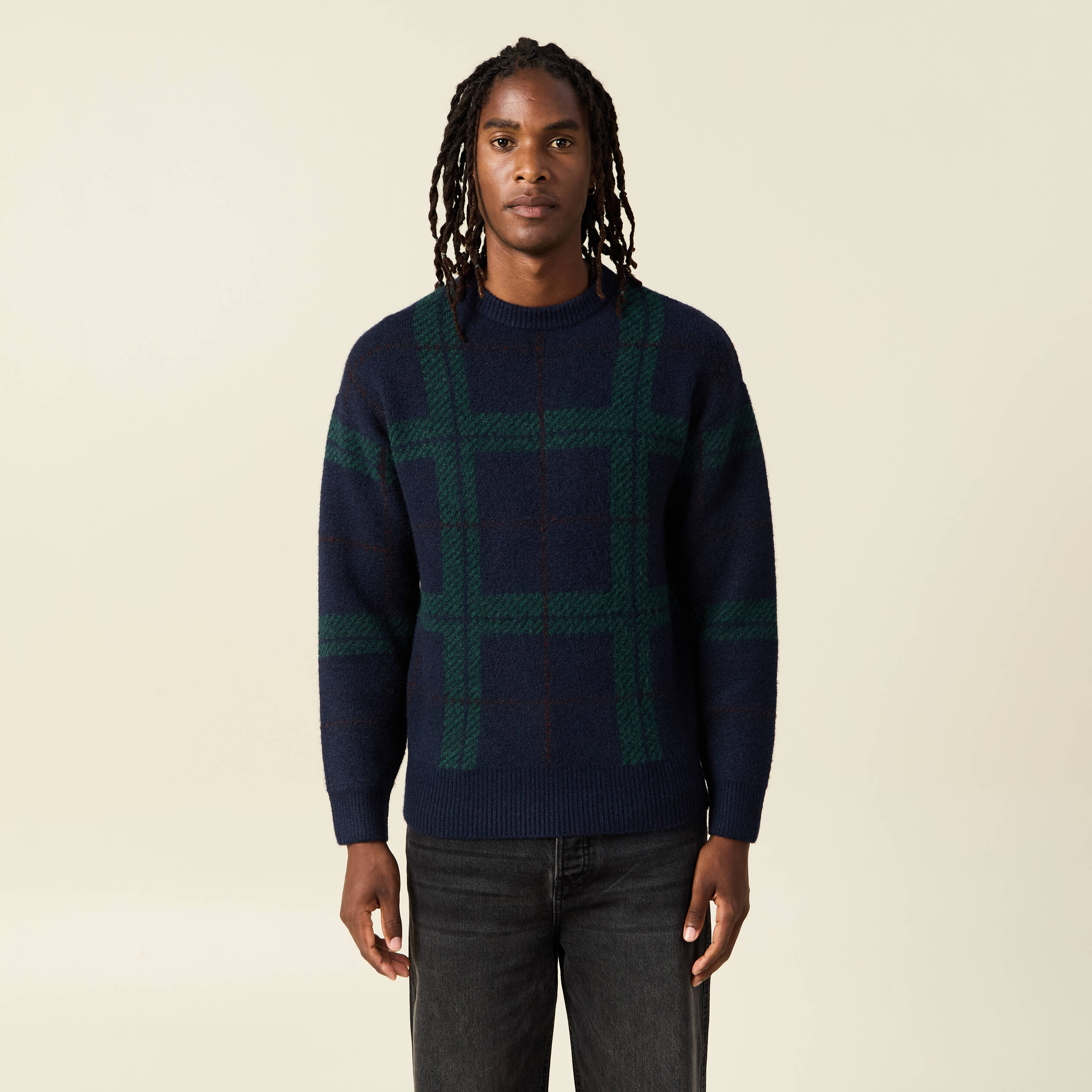 Pull manches longues bleu marine homme