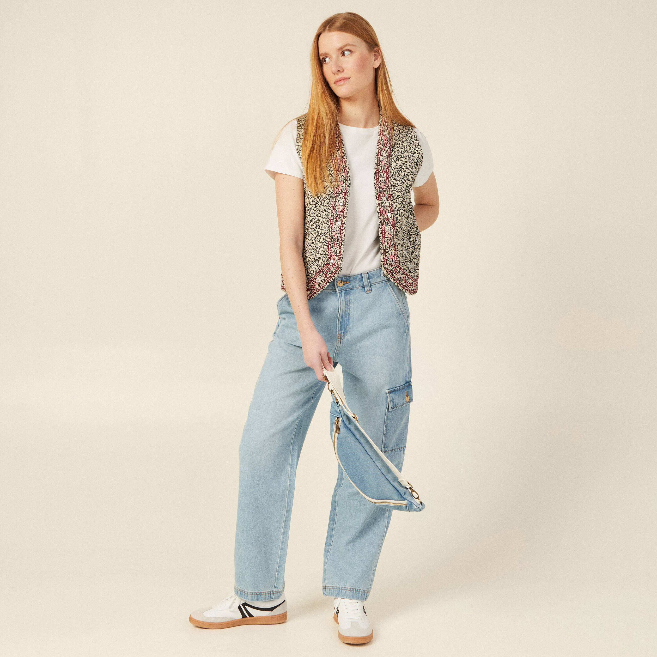 jeans cargo 5 poches denim bleach femme Jeans cargo 5 poches denim bleach femme