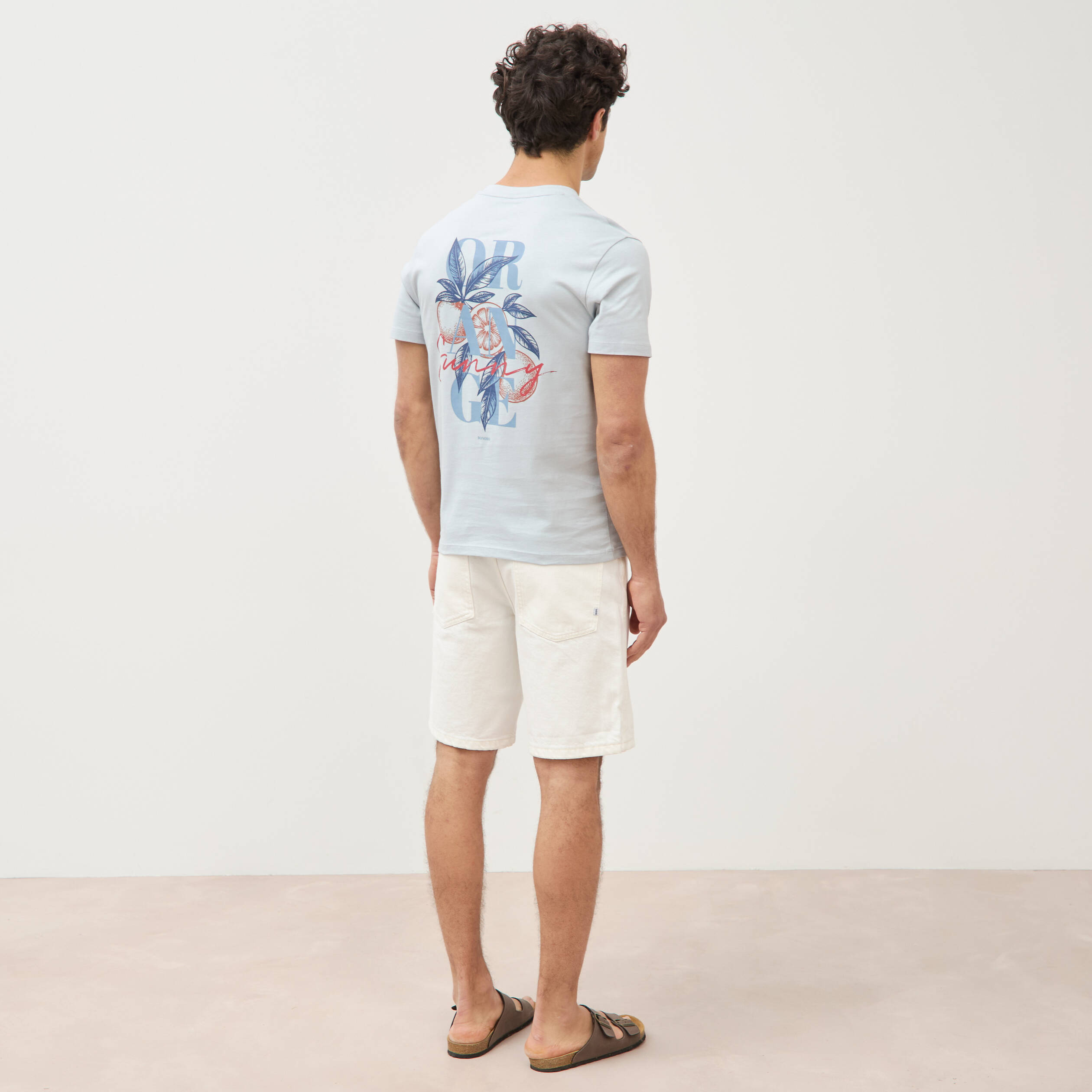 T-shirt droit en coton col rond gris clair homme