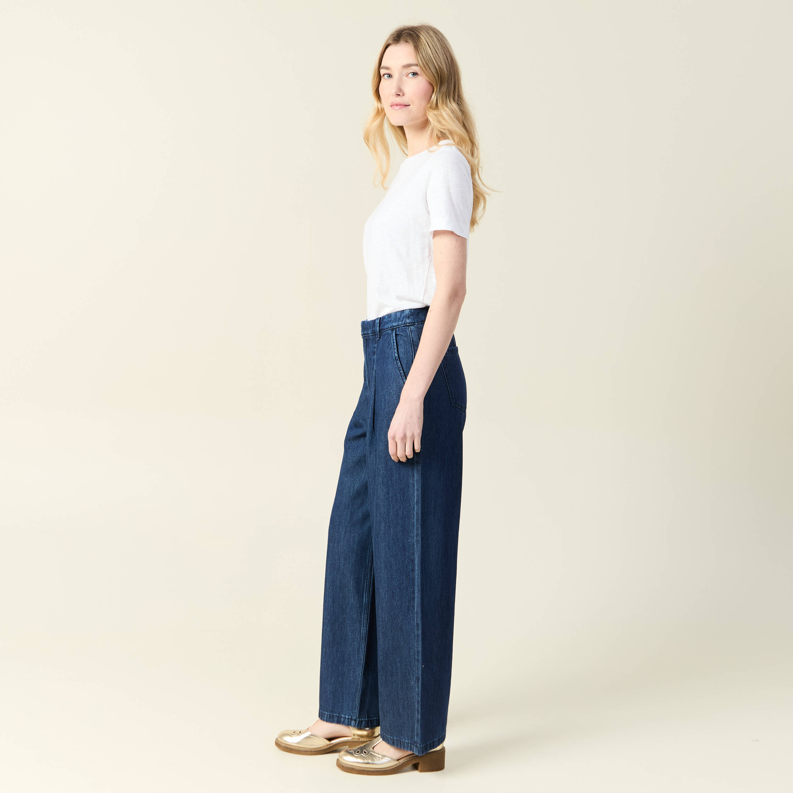 jeans large a pinces denim brut femme Jeans large à pinces denim brut femme