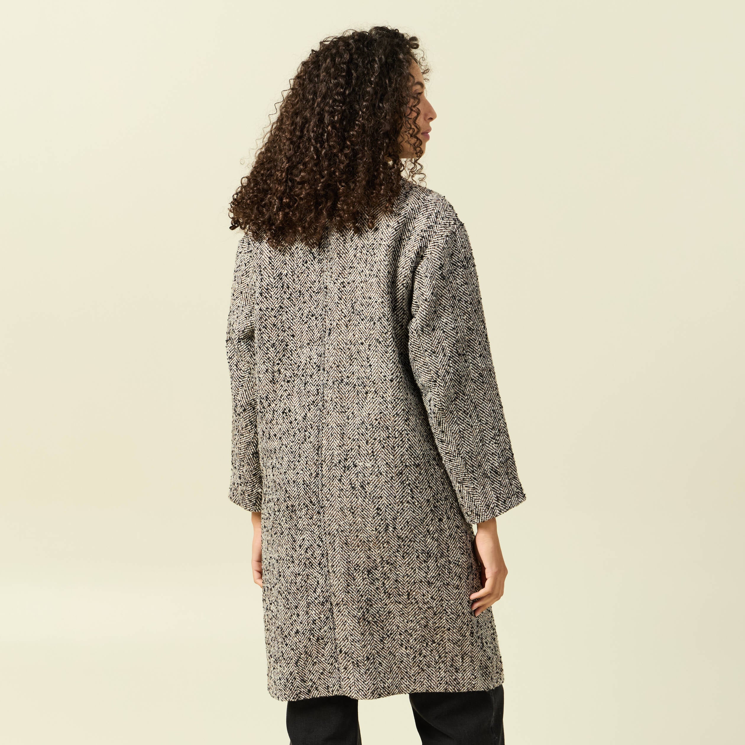 Manteau long oversize col montant gris fonc&eacute; femme