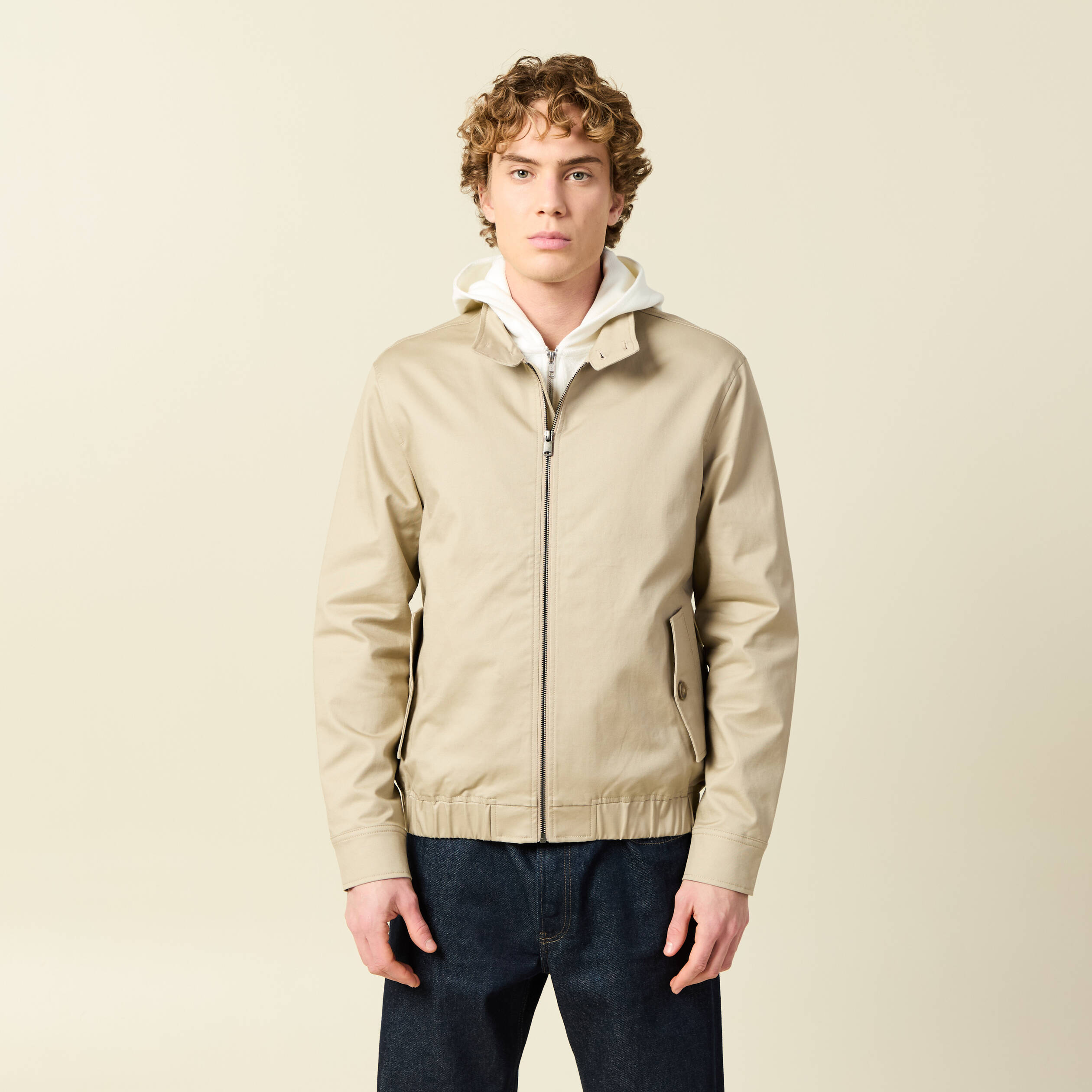 Blouson col montant manches longues beige homme