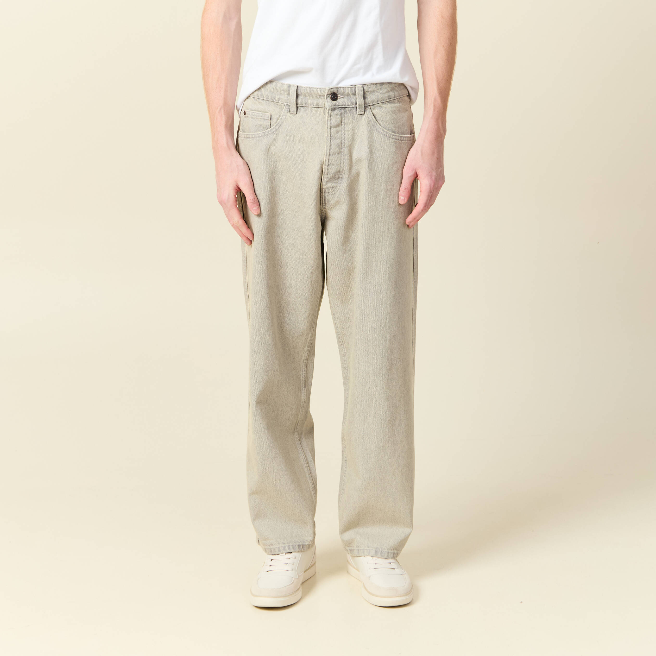 jeans large 5 poches denim beige homme Jeans large 5 poches denim beige homme