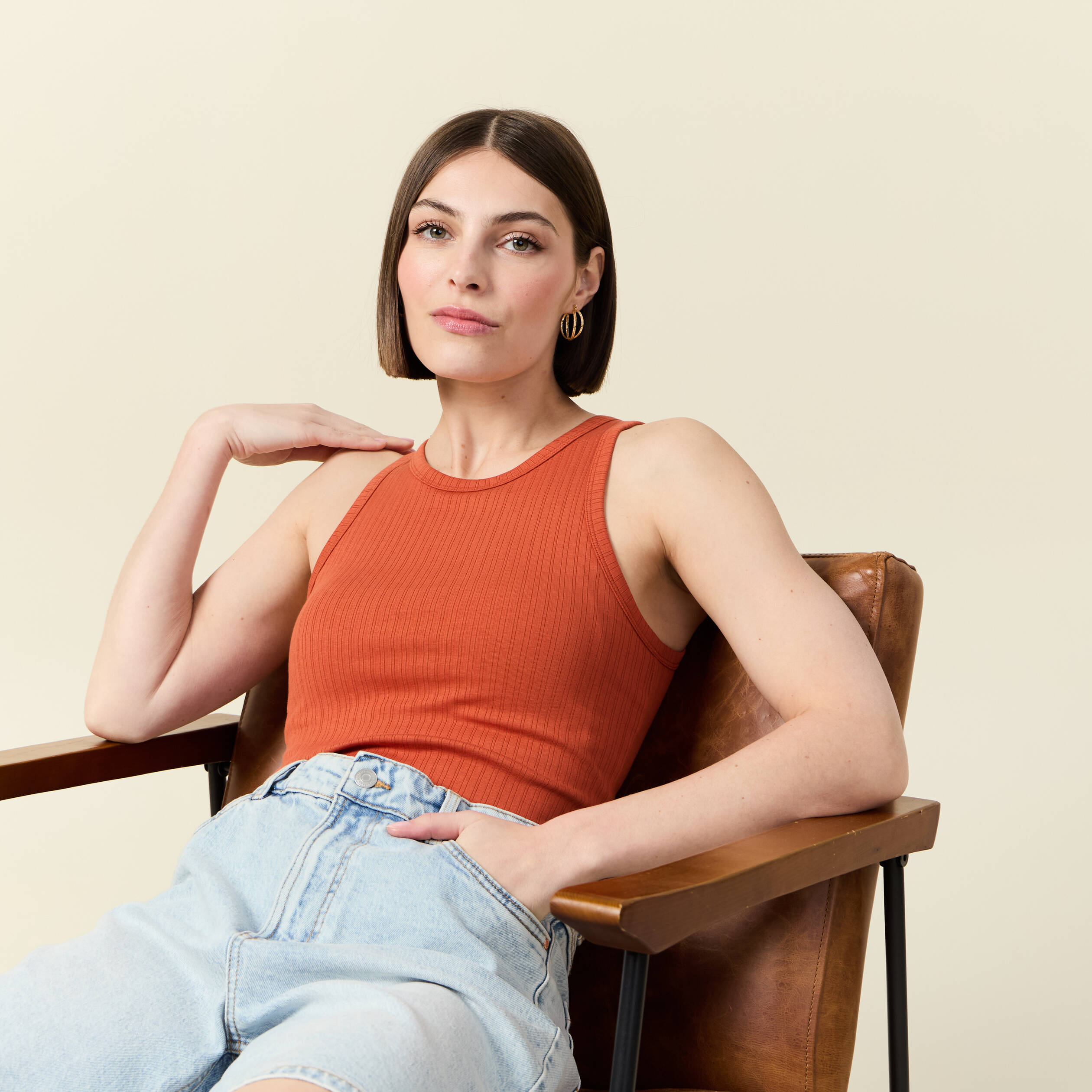 debardeur 2 en 1 avec brassiere integree orange fonce femme Débardeur 2 en 1 avec brassière intégrée orange foncé femme