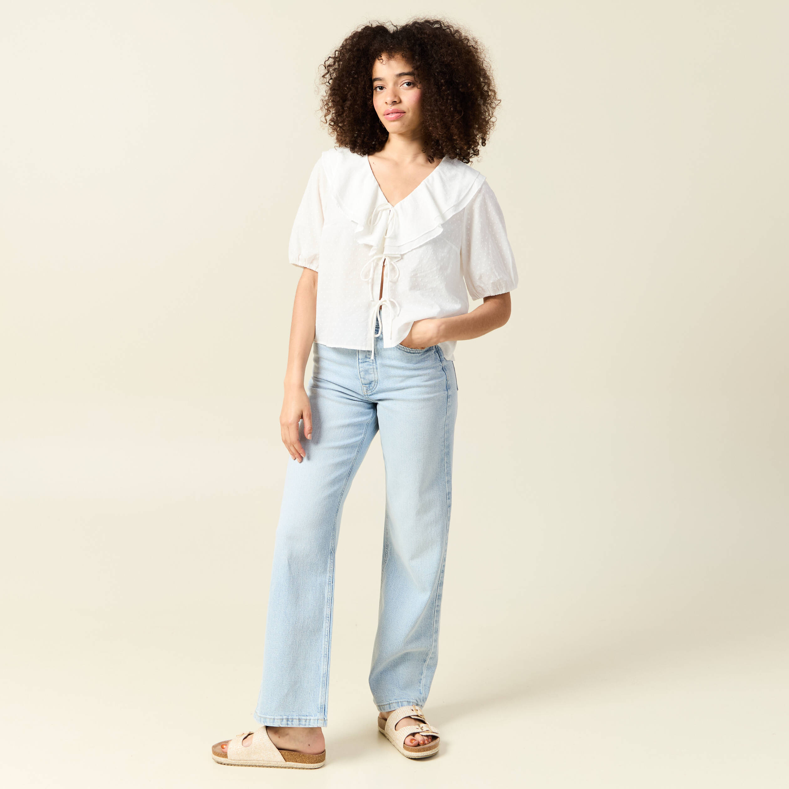 blouse manches courtes nouee ecru femme Blouse manches courtes nouée ecru femme