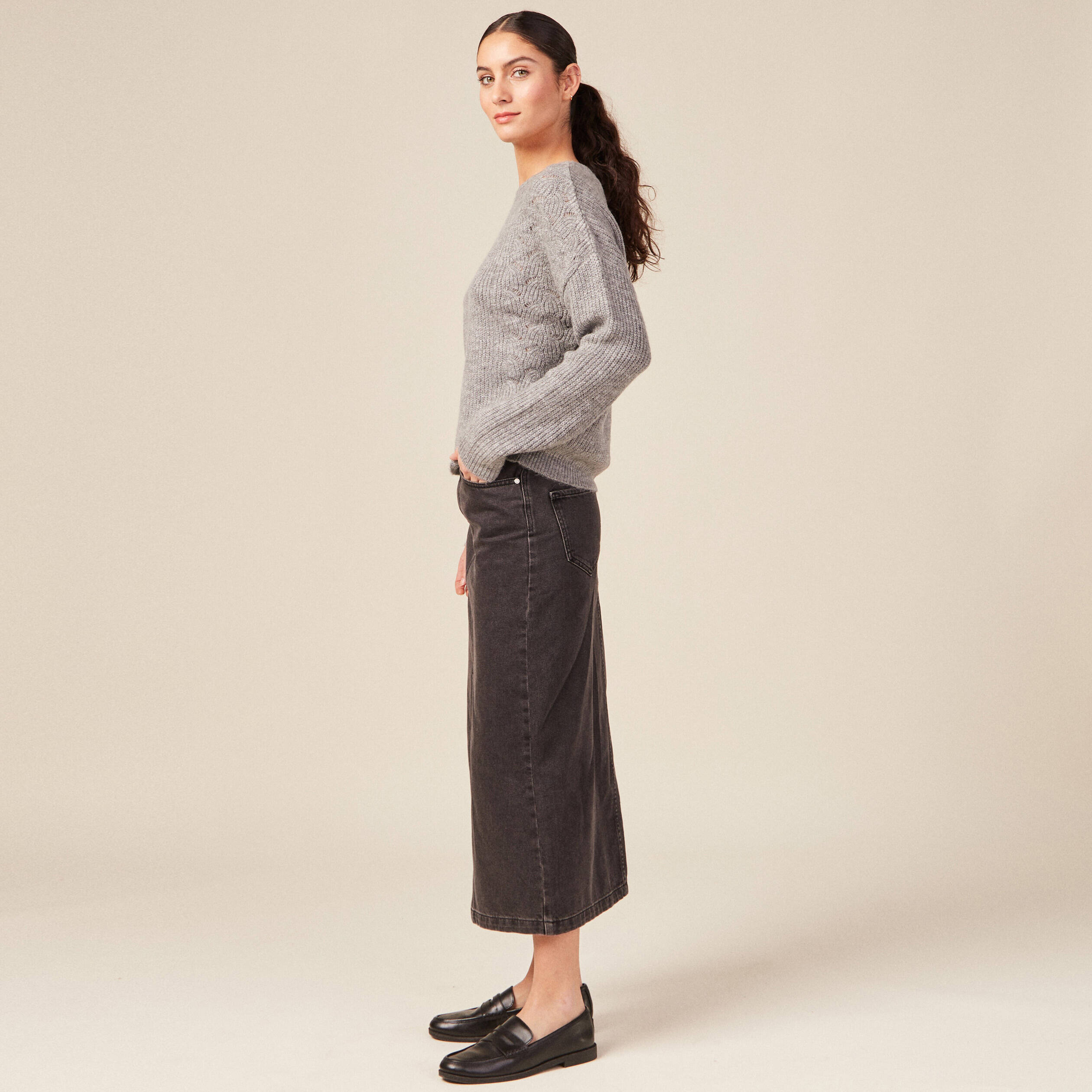 pull manches longues ajoure gris femme Pull manches longues ajouré gris femme