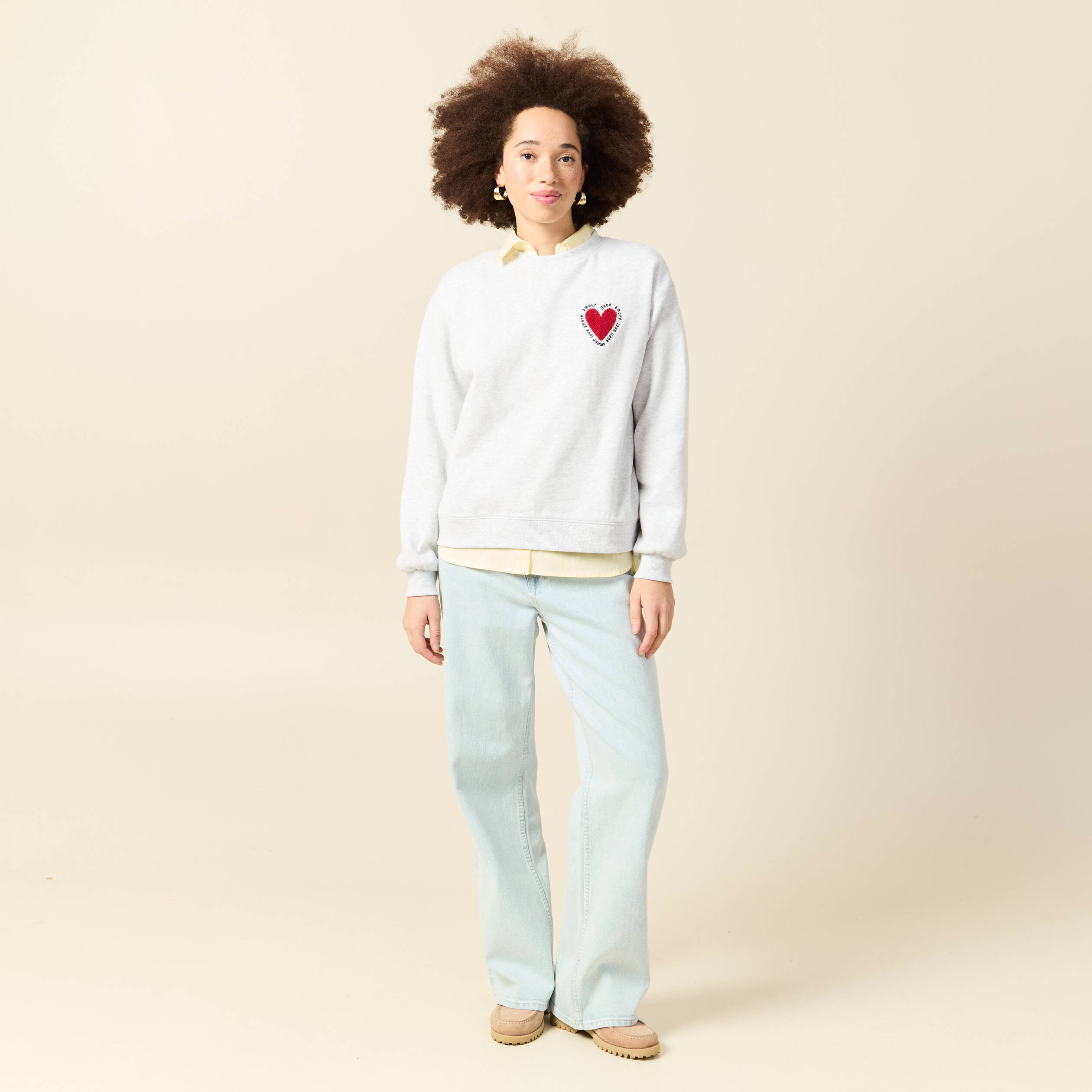 Sweat droit manches longues gris femme