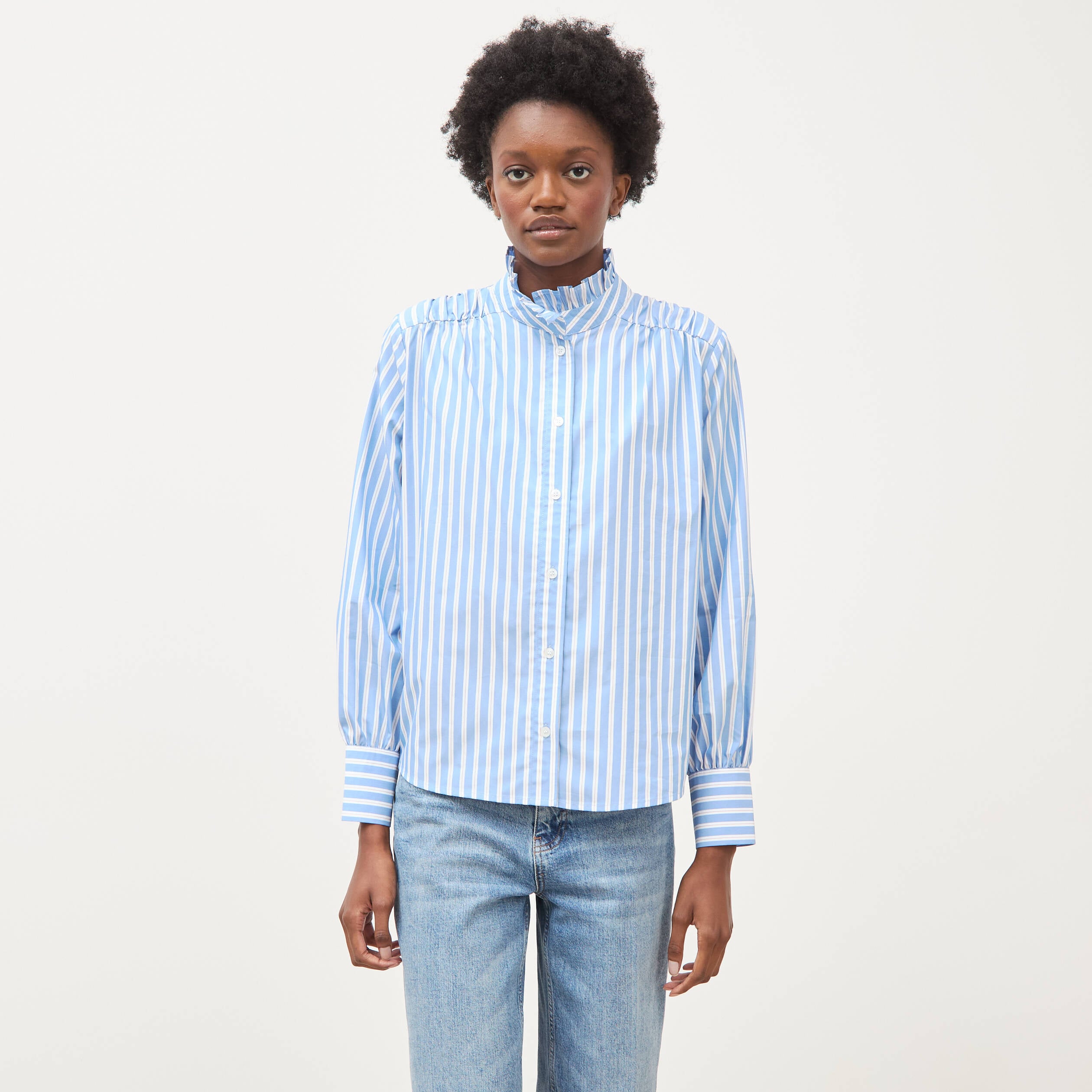Chemise manches longues col montant multicolore femme