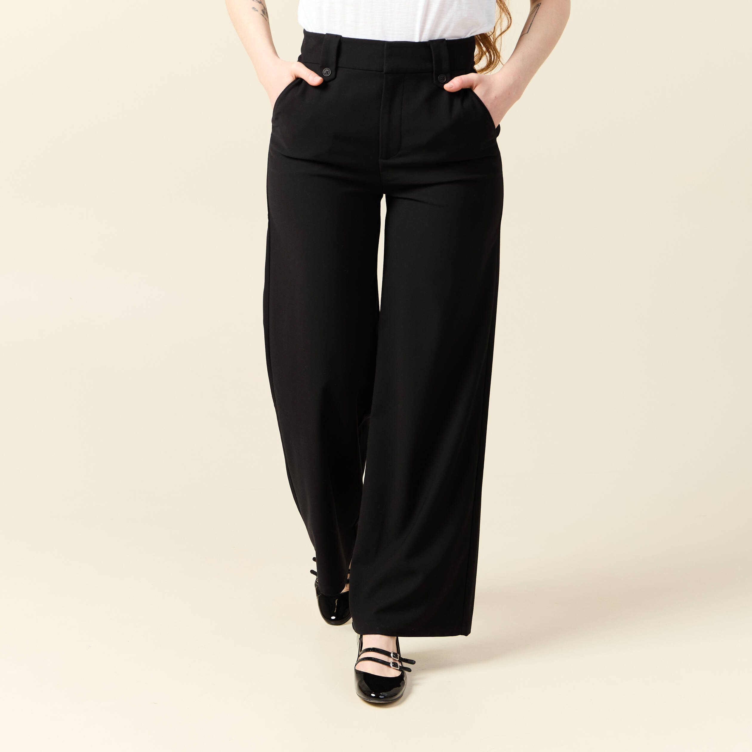 pantalon large taille haute noir femme Pantalon large taille haute noir femme