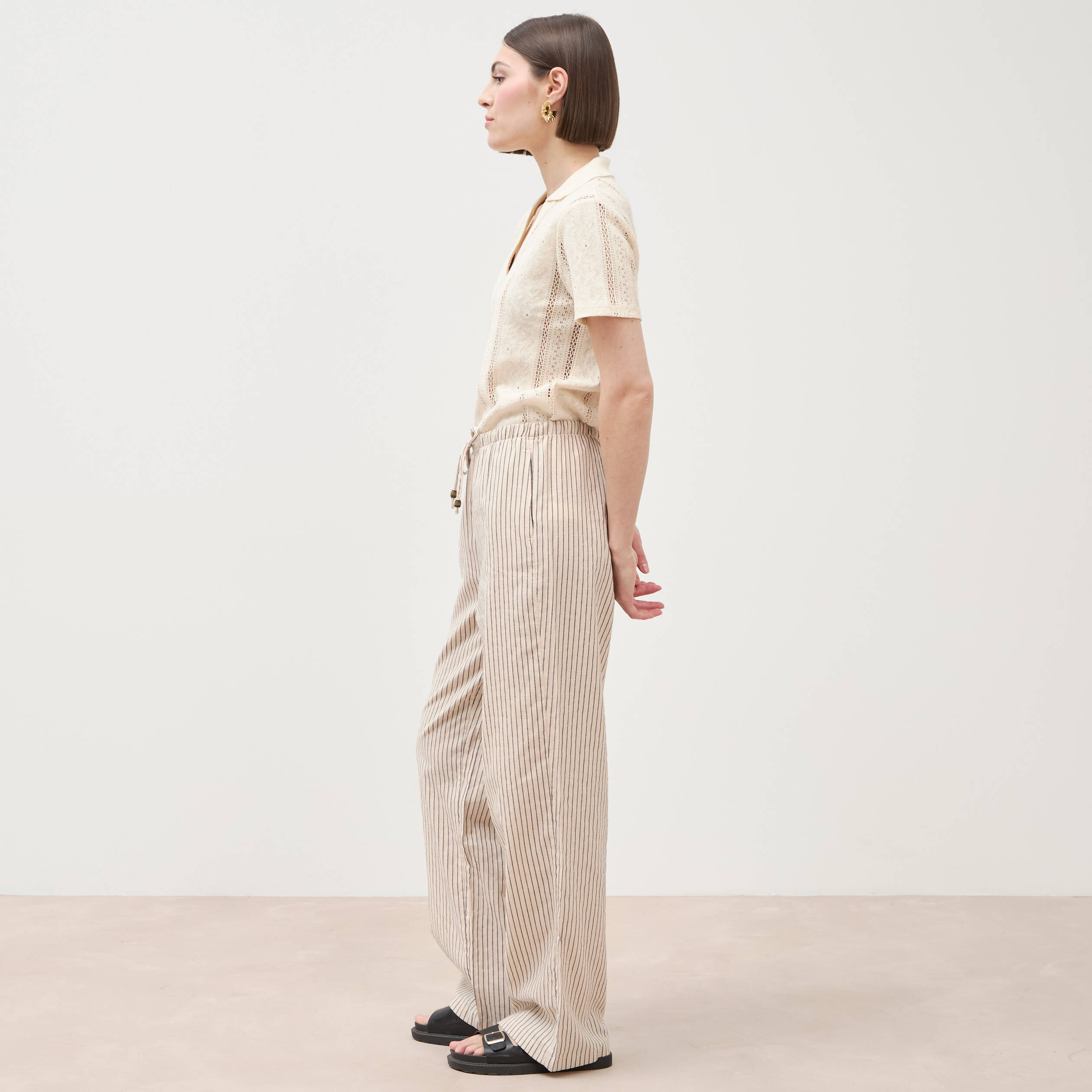 Pantalon taille standard ecru femme