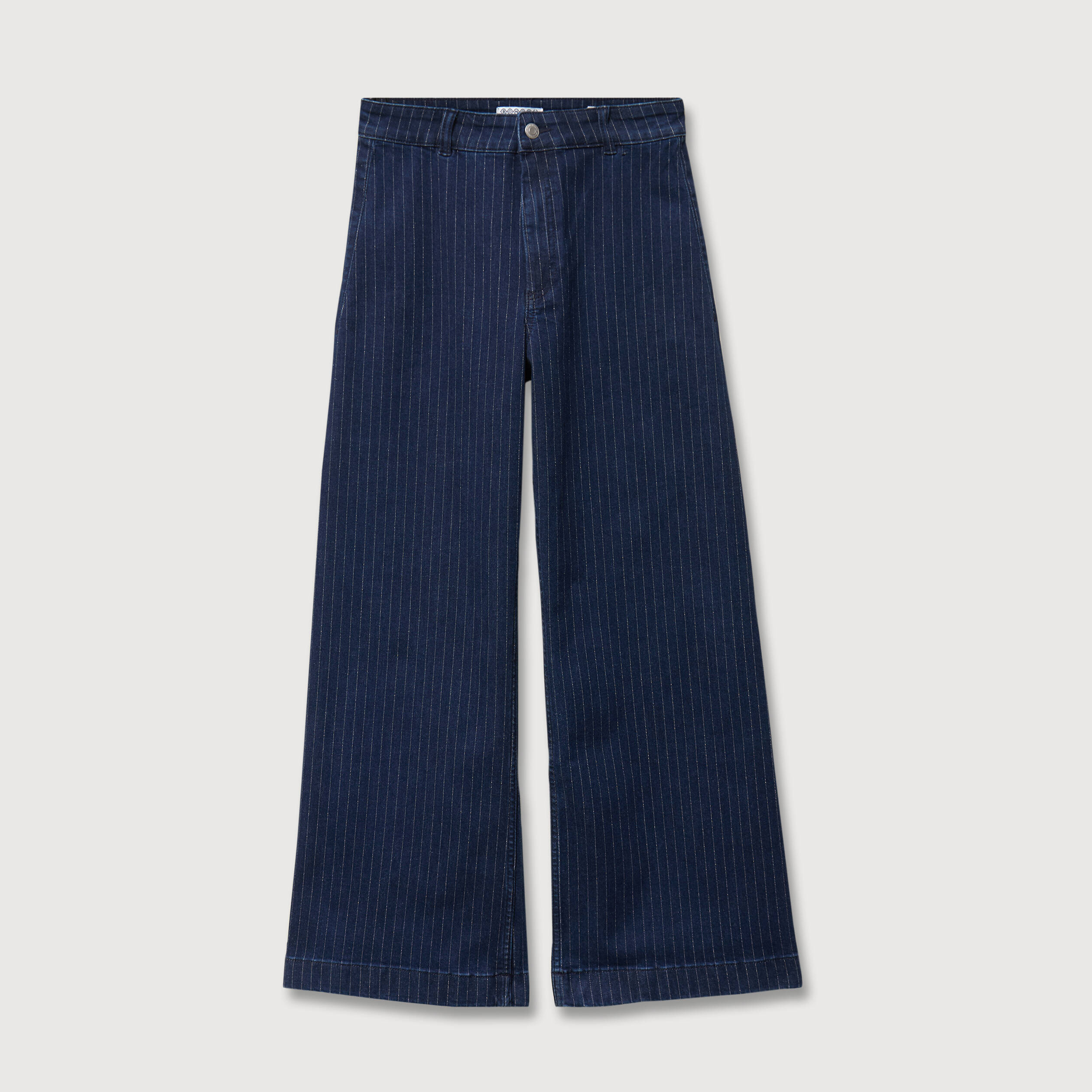 Jeans large cropped taille haute ray&eacute; denim brut femme