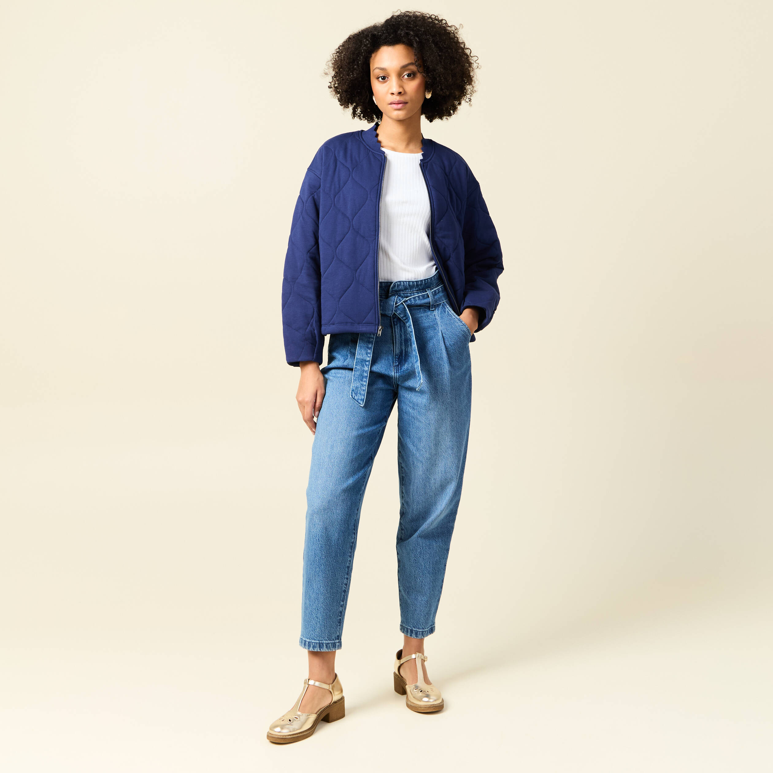 Gilet matelass&eacute; bleu fonc&eacute; femme
