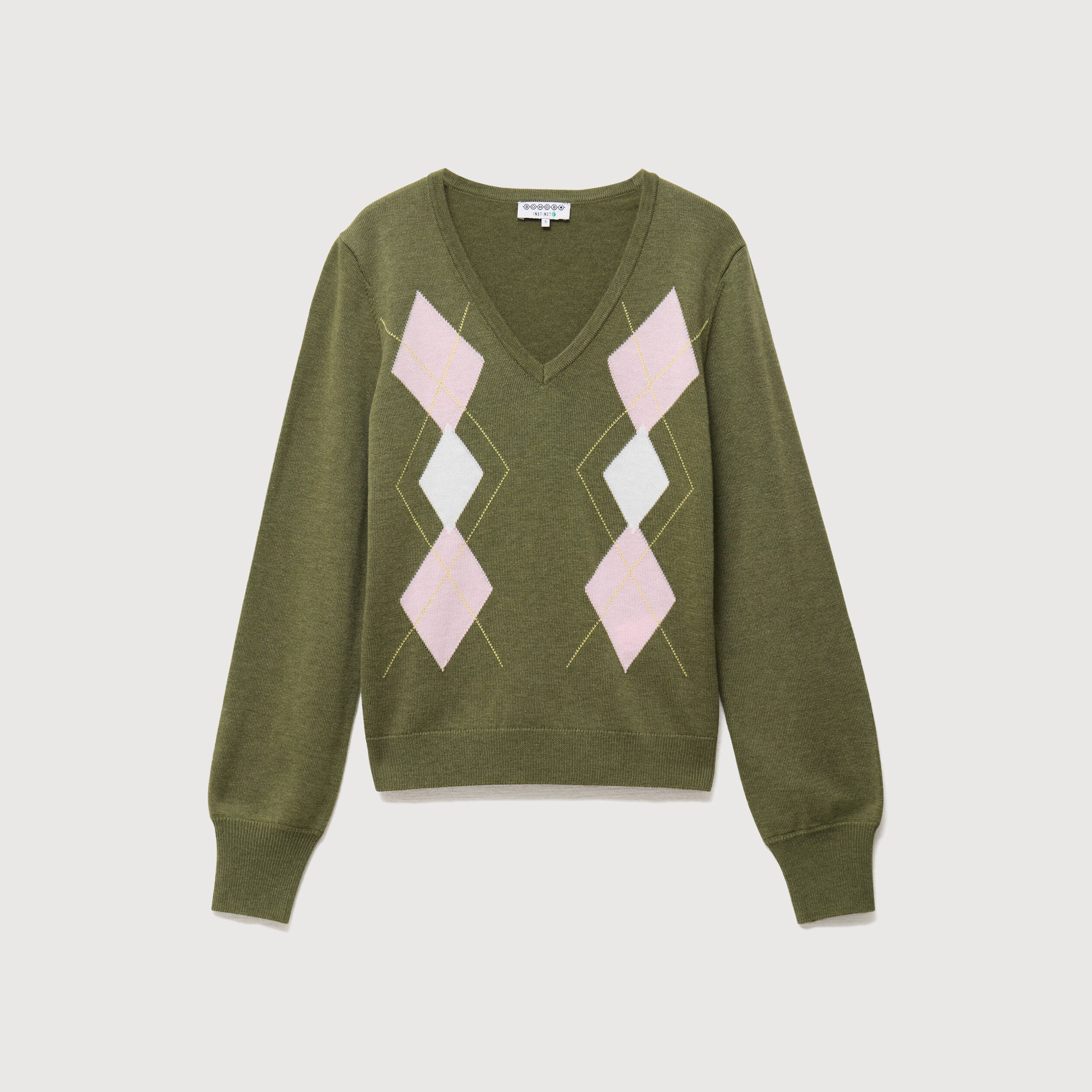 Pull col v manches longues vert femme