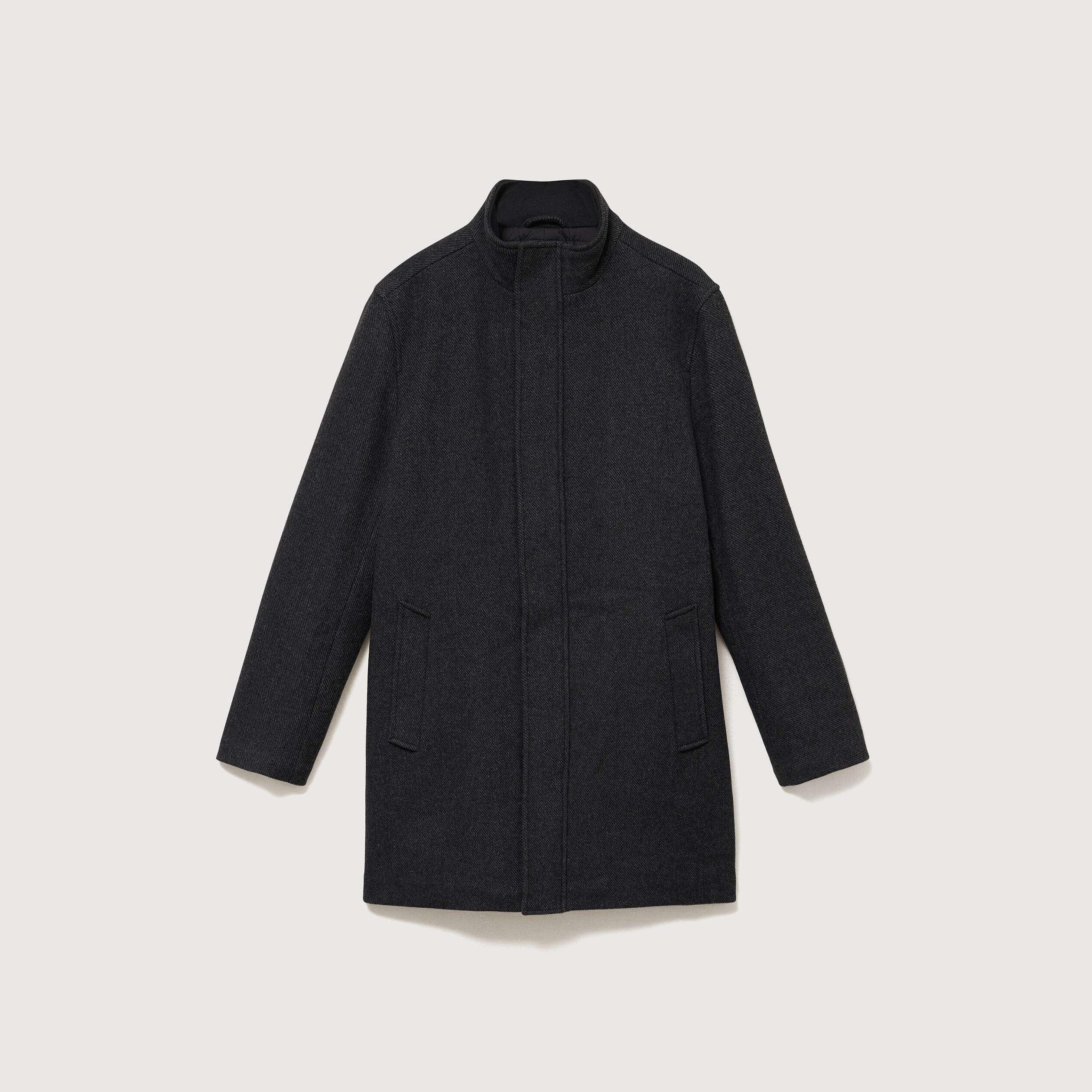 Pardessus droit long col montant noir homme