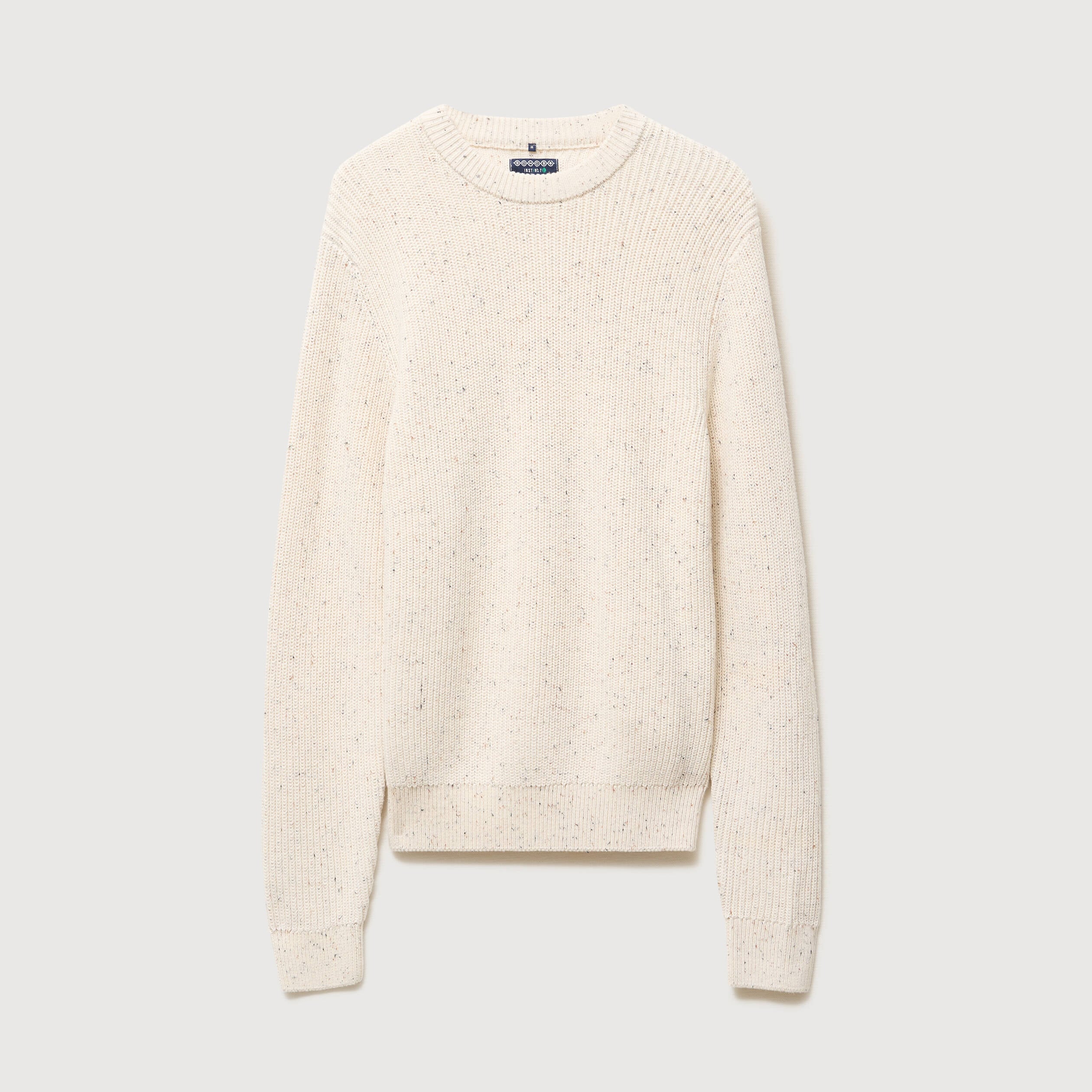 Pull col rond manches longues en coton ecru homme
