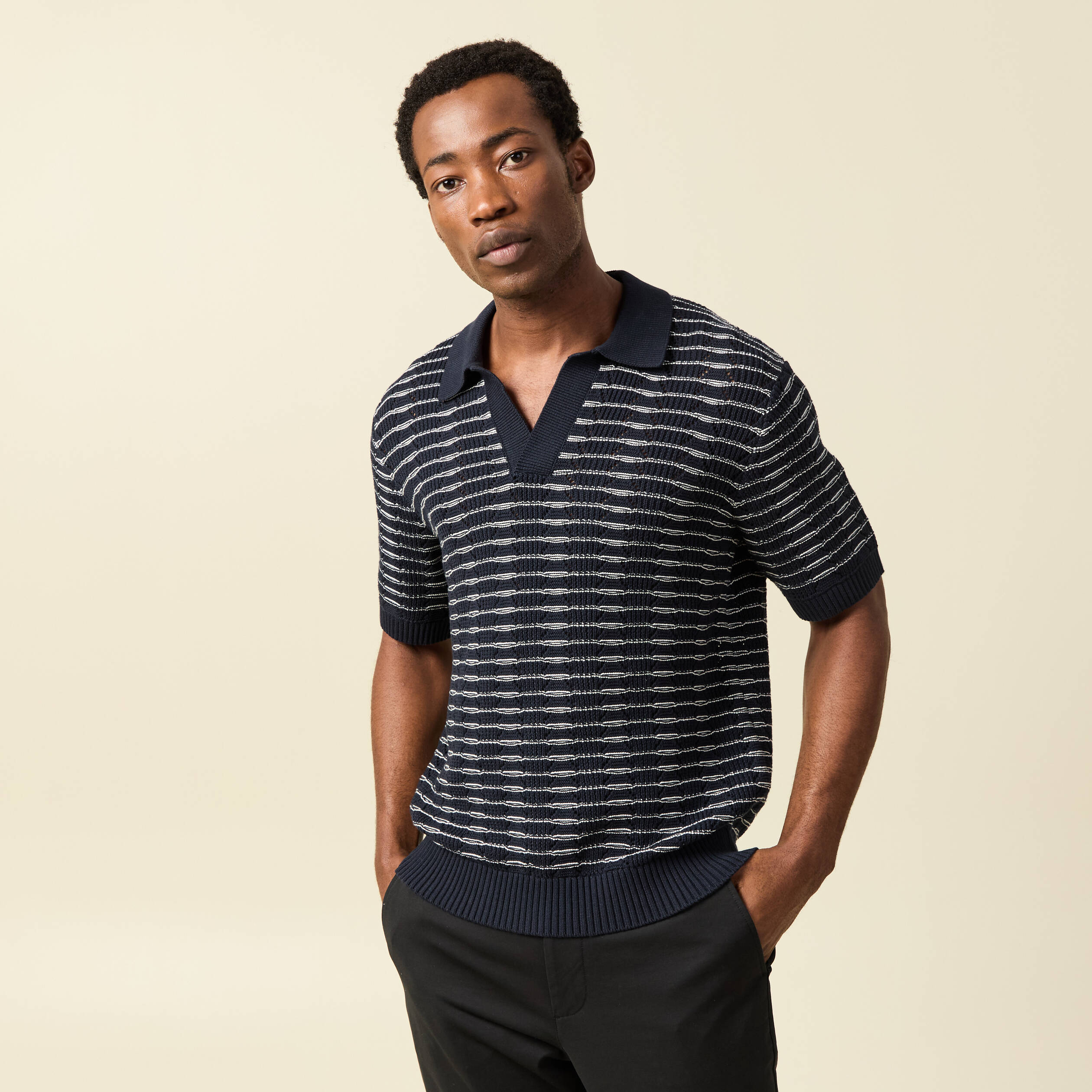 Polo ample en coton manches courtes bleu marine homme