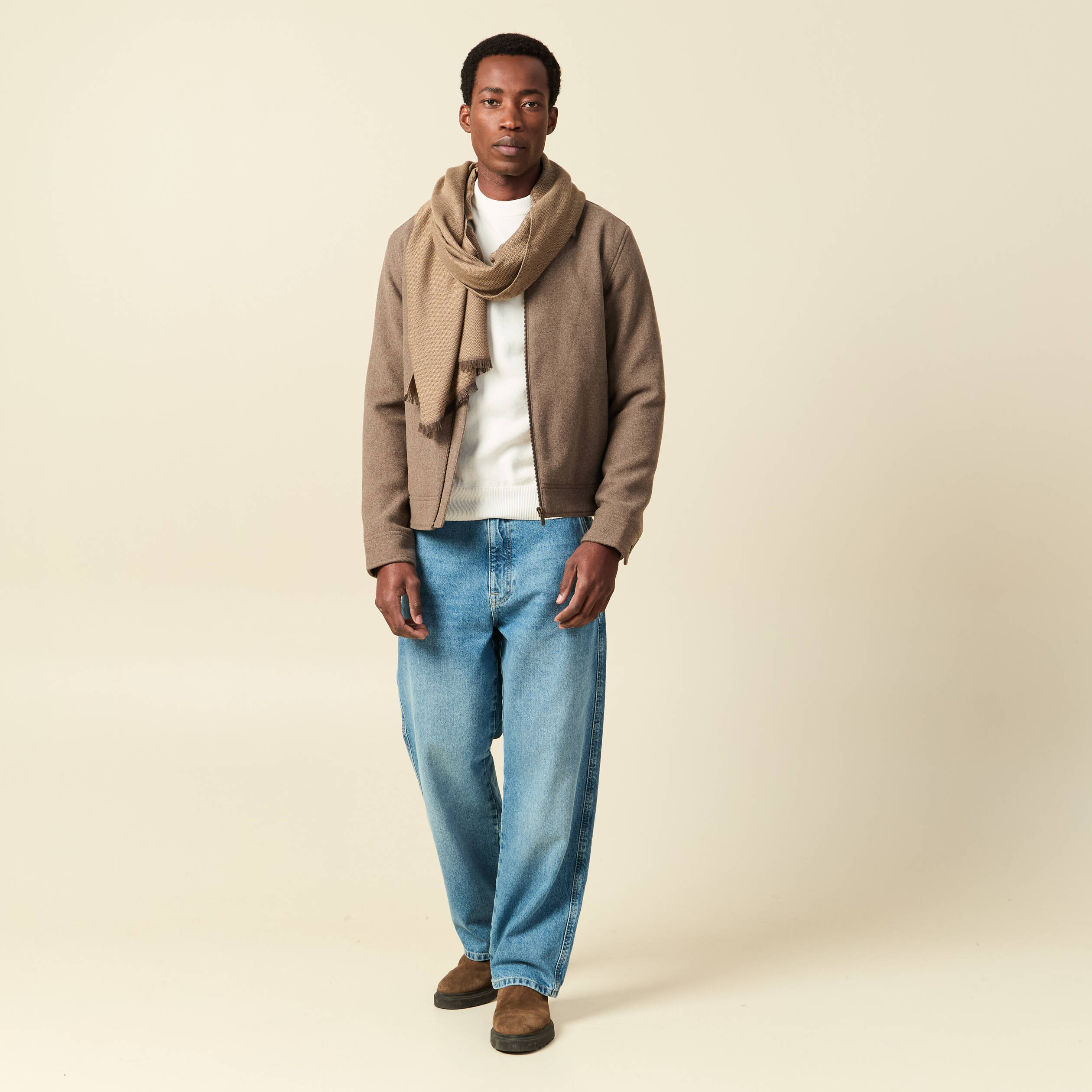 Pull fin col rond manches longues ecru homme