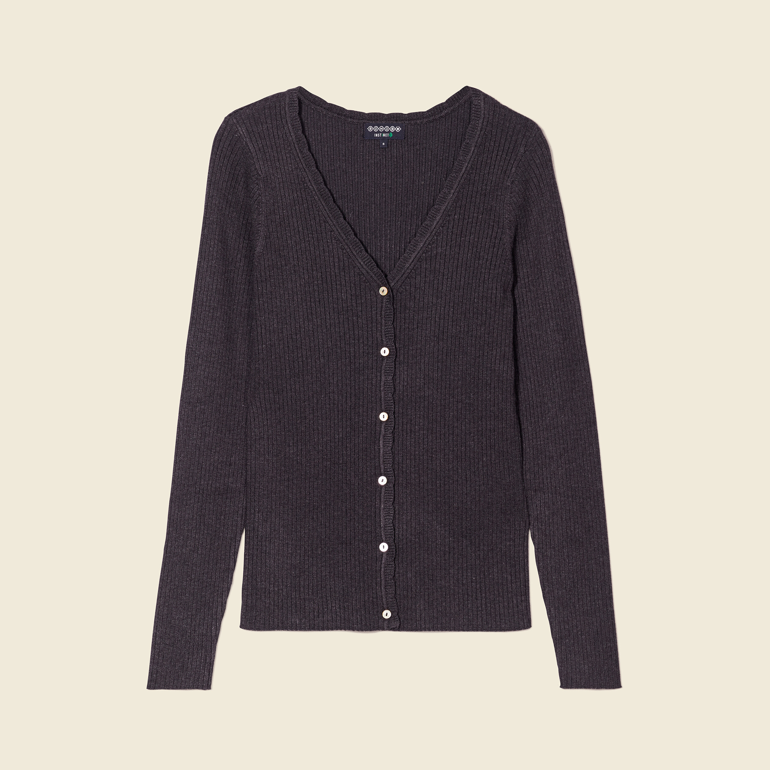 Gilet manches longues col v gris fonc&eacute; femme