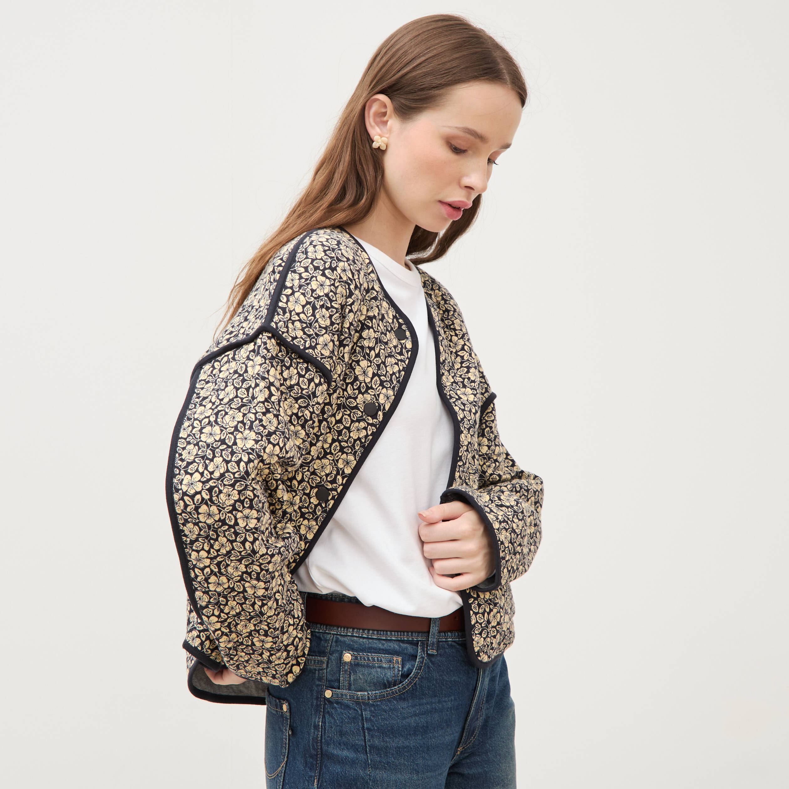 Veste droite manches longues col rond noir femme