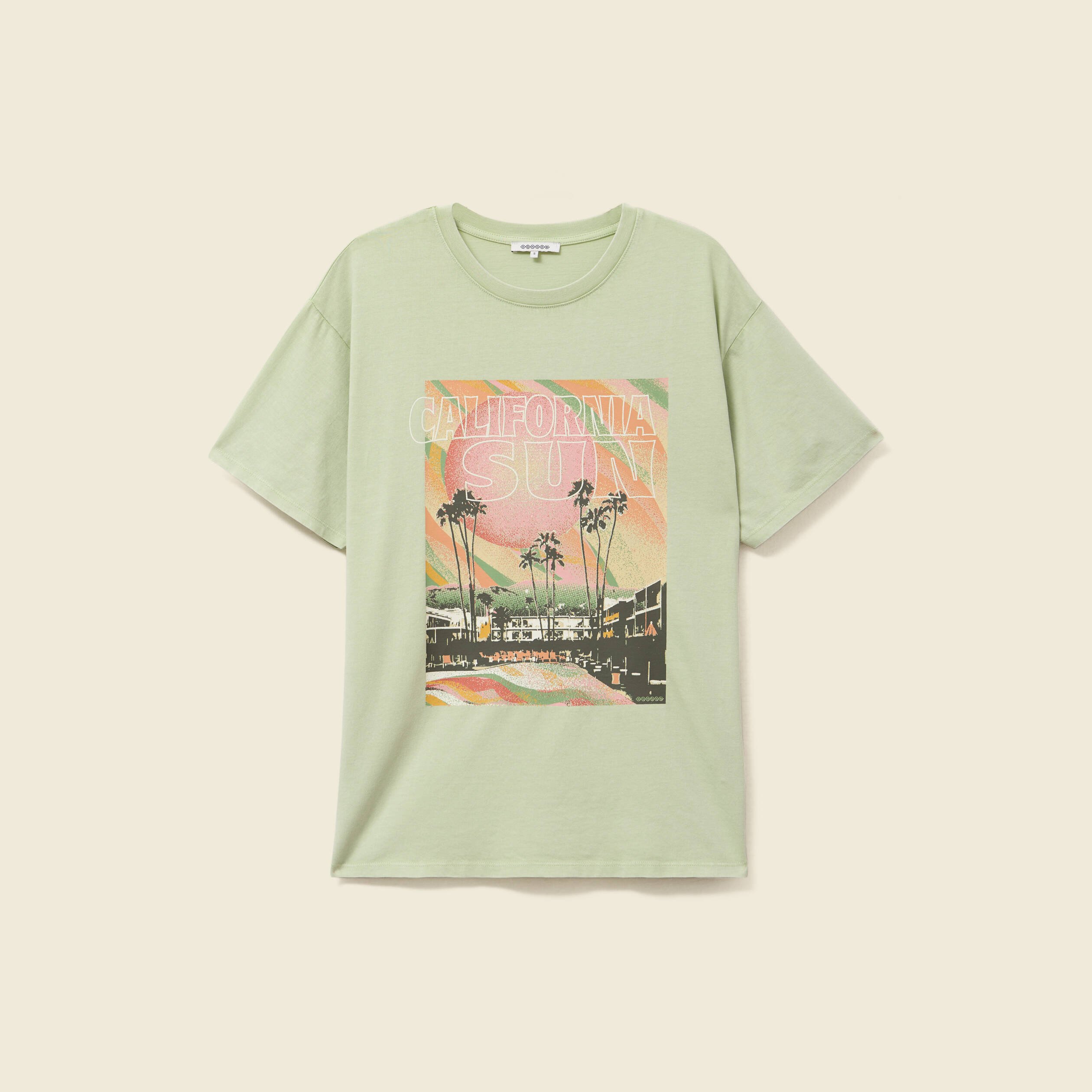 t shirt oversize mi long col rond vert clair femme T-shirt oversize mi-long col rond vert clair femme