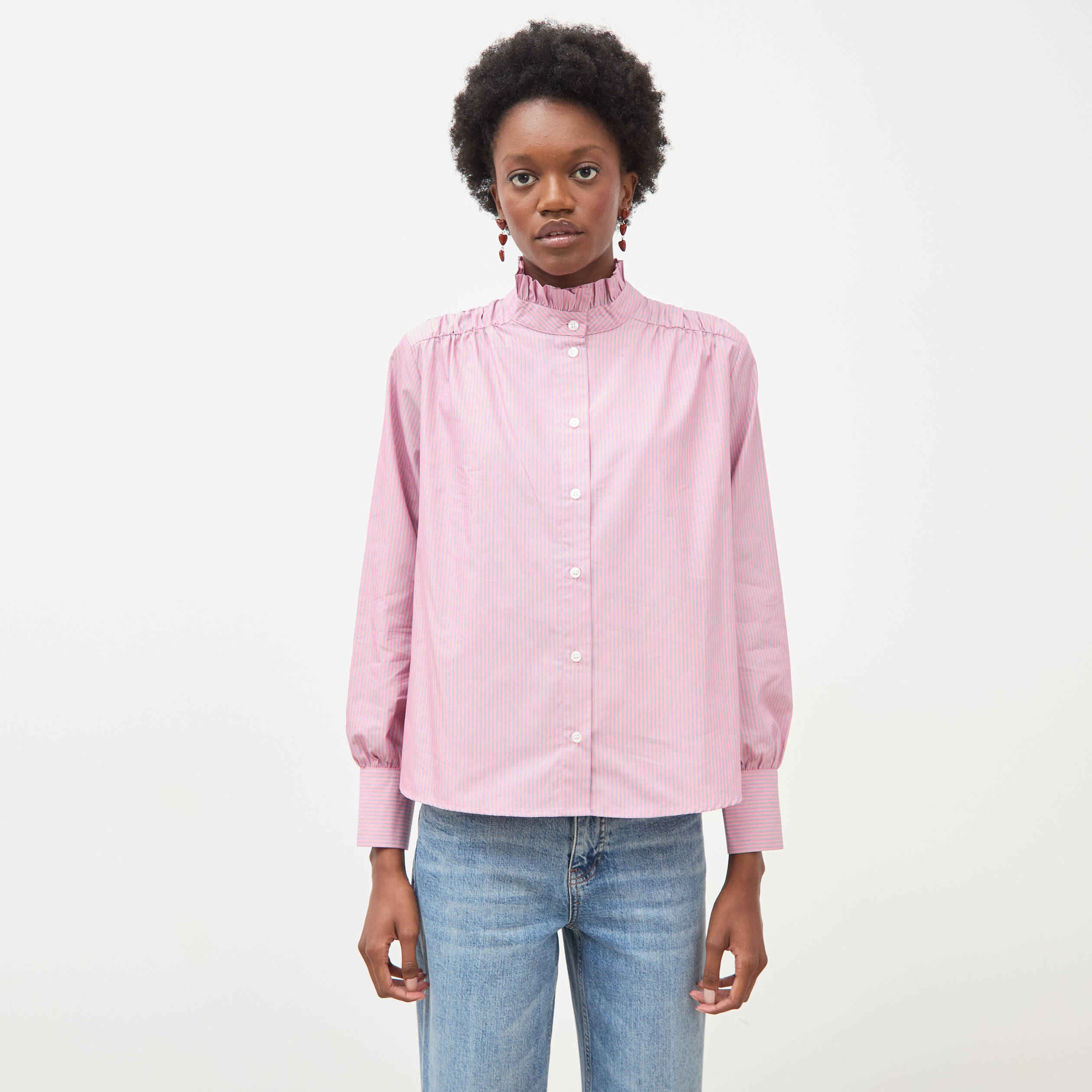 Chemise manches longues col montant multicolore femme