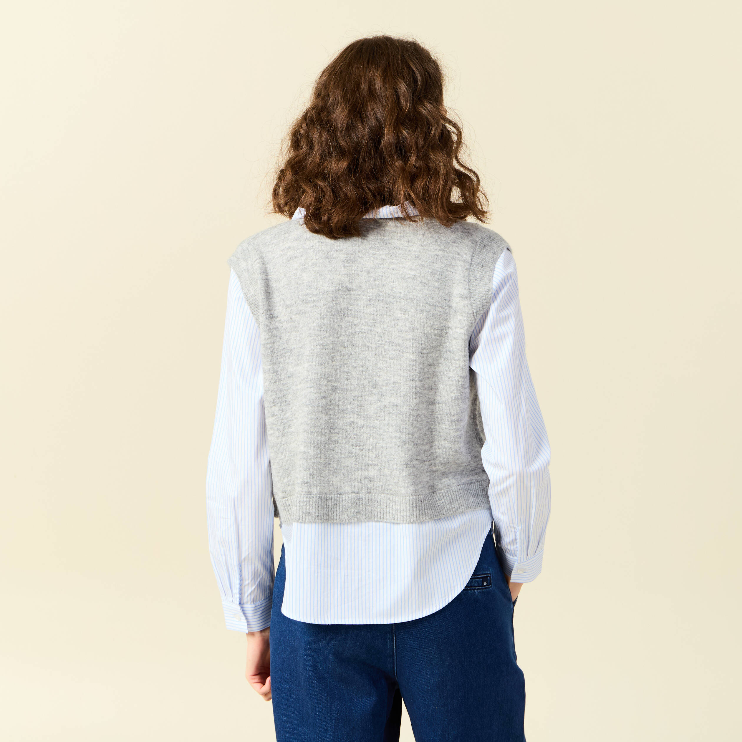 pull 2 en 1 eco responsable gris femme Pull 2-en-1 éco-responsable gris femme