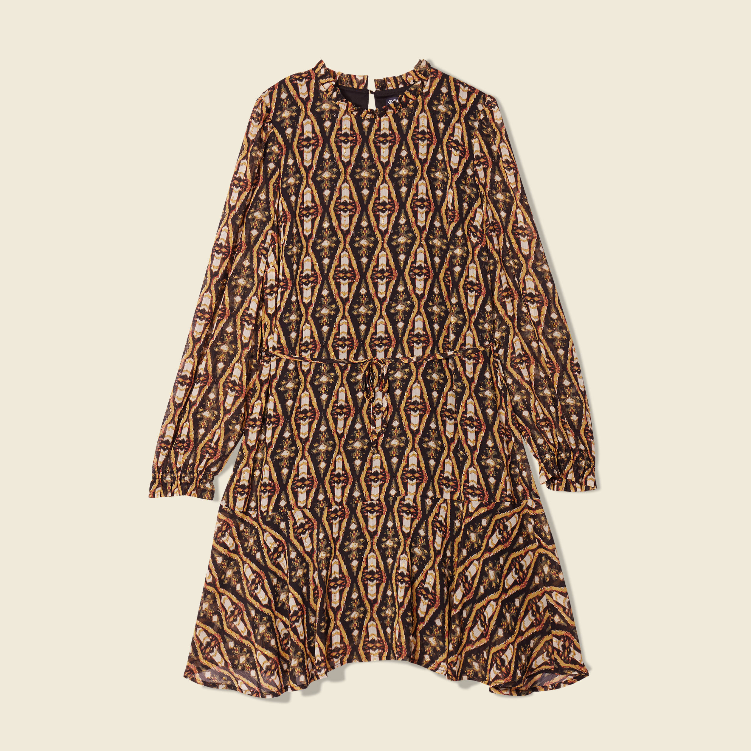 Robe trapèze col montant camel femme