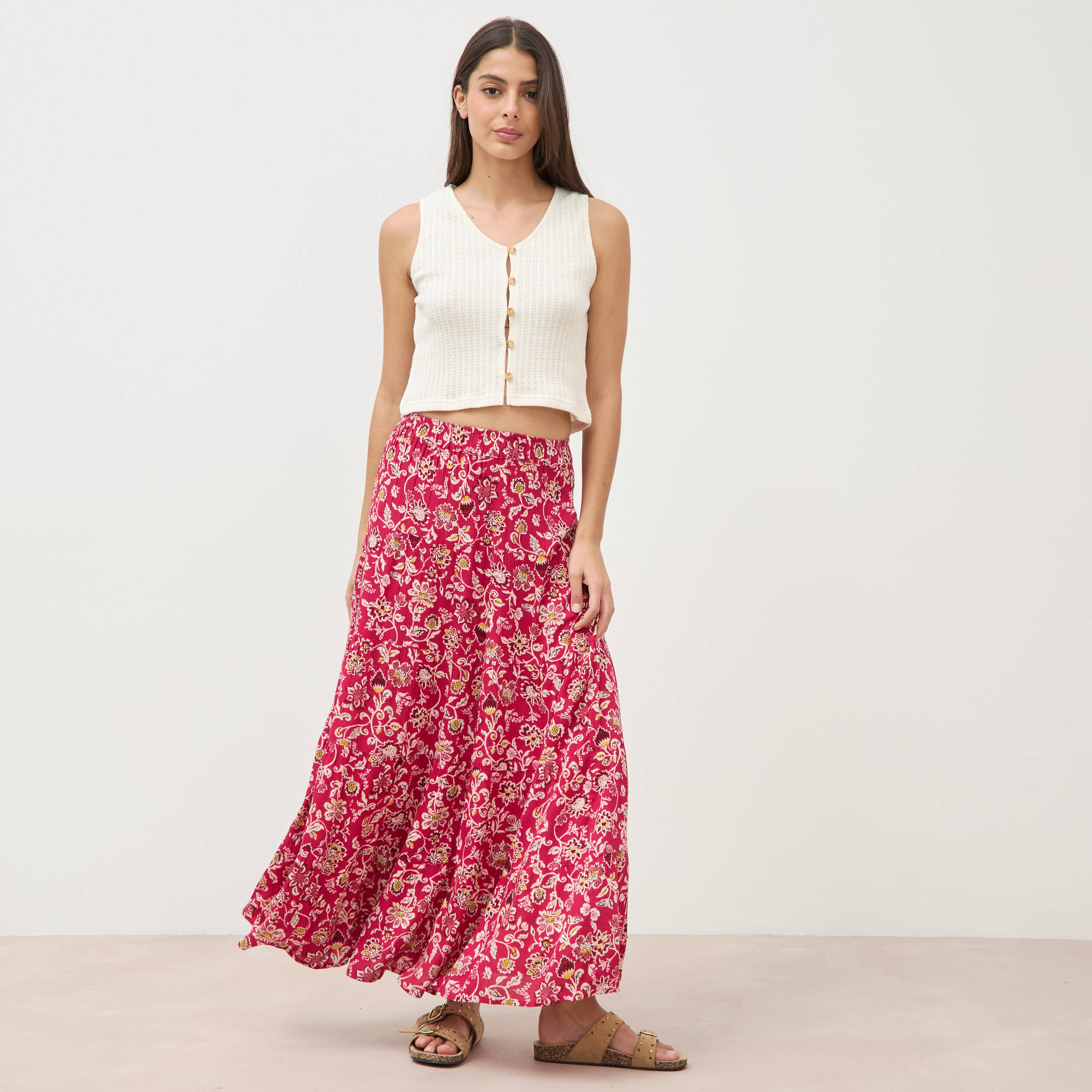 Jupe fluide rouge cerise femme