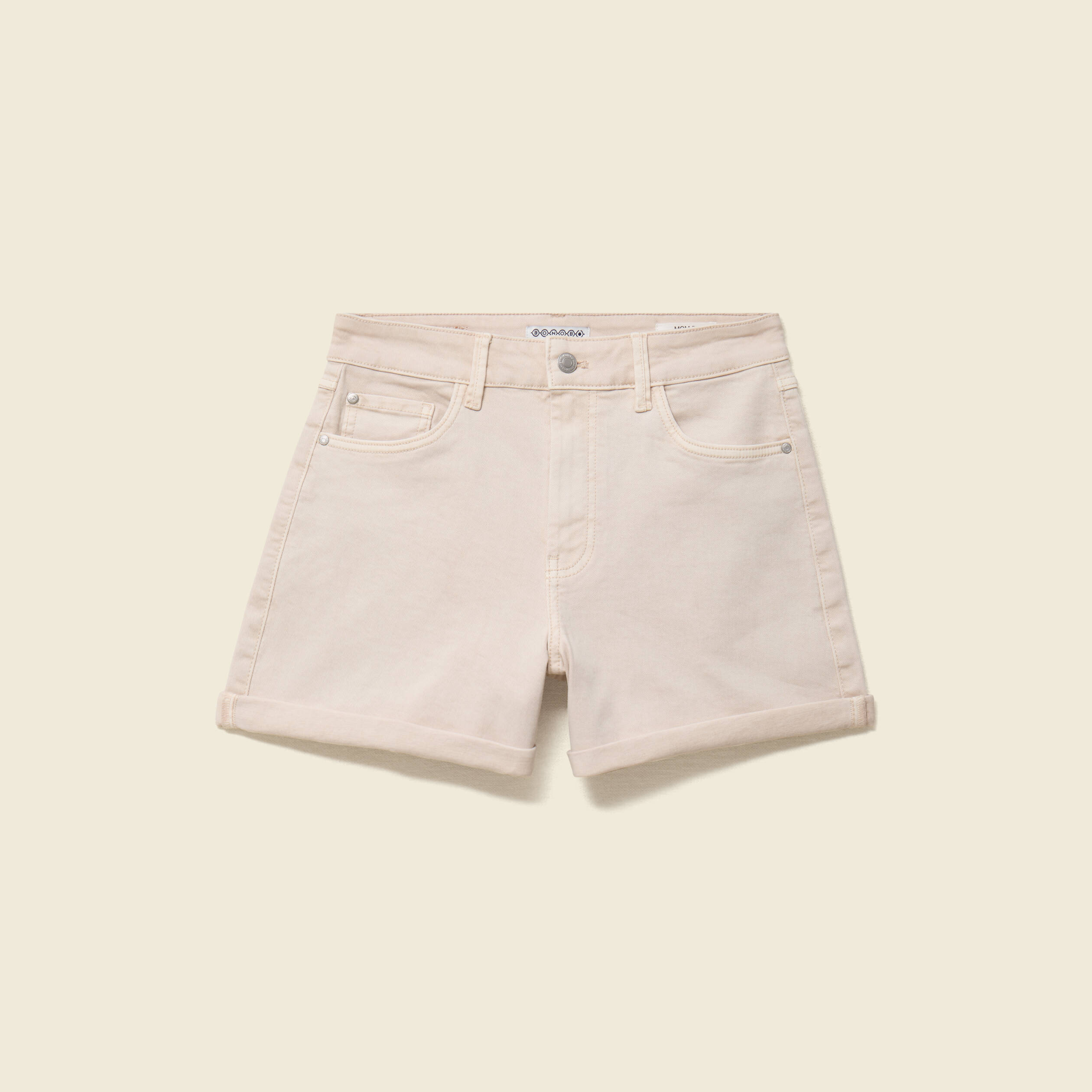 Short mom taille haute denim blanc femme