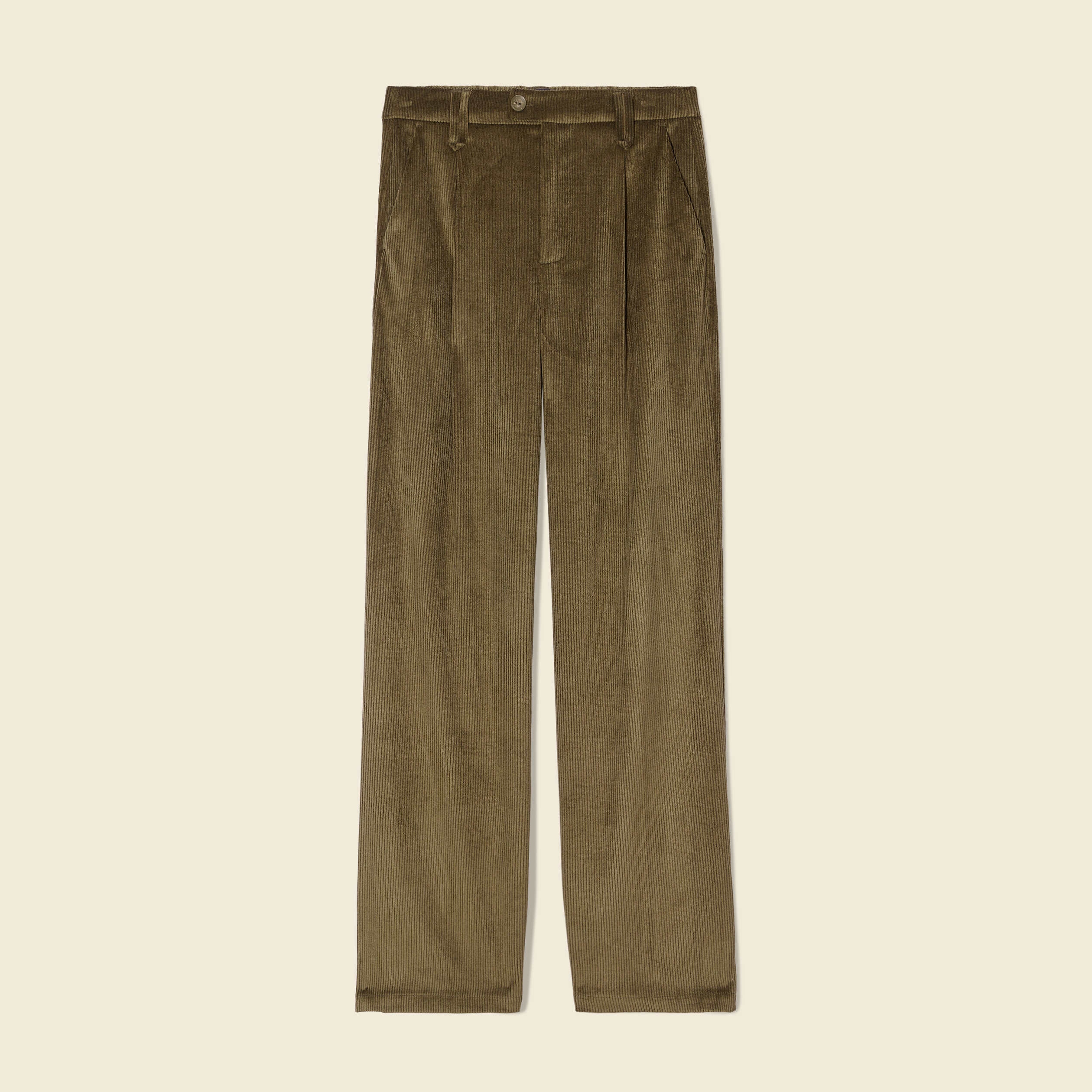 Pantalon large velours pinces vert kaki femme