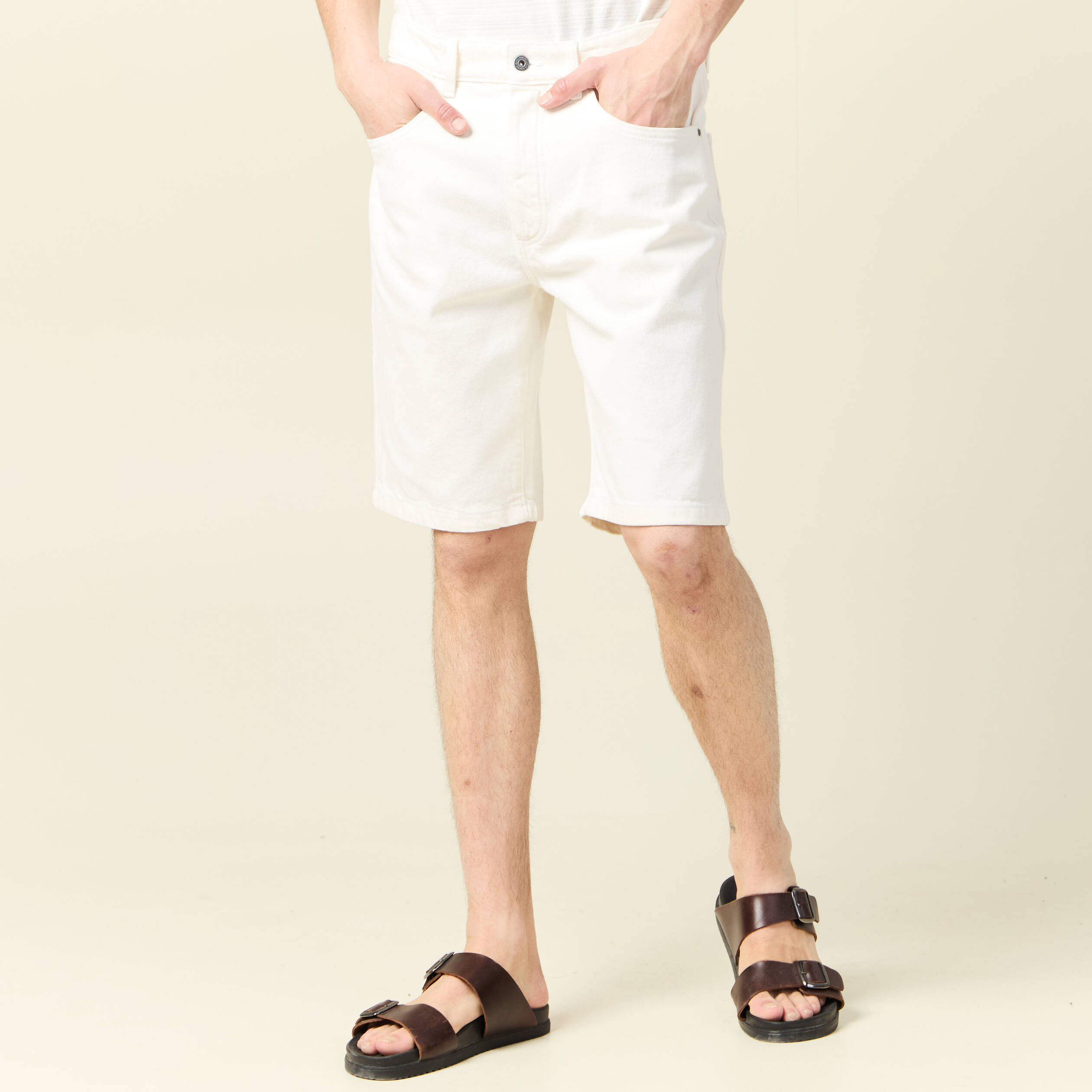 bermuda droit en jean denim blanc homme Bermuda droit en jean denim blanc homme