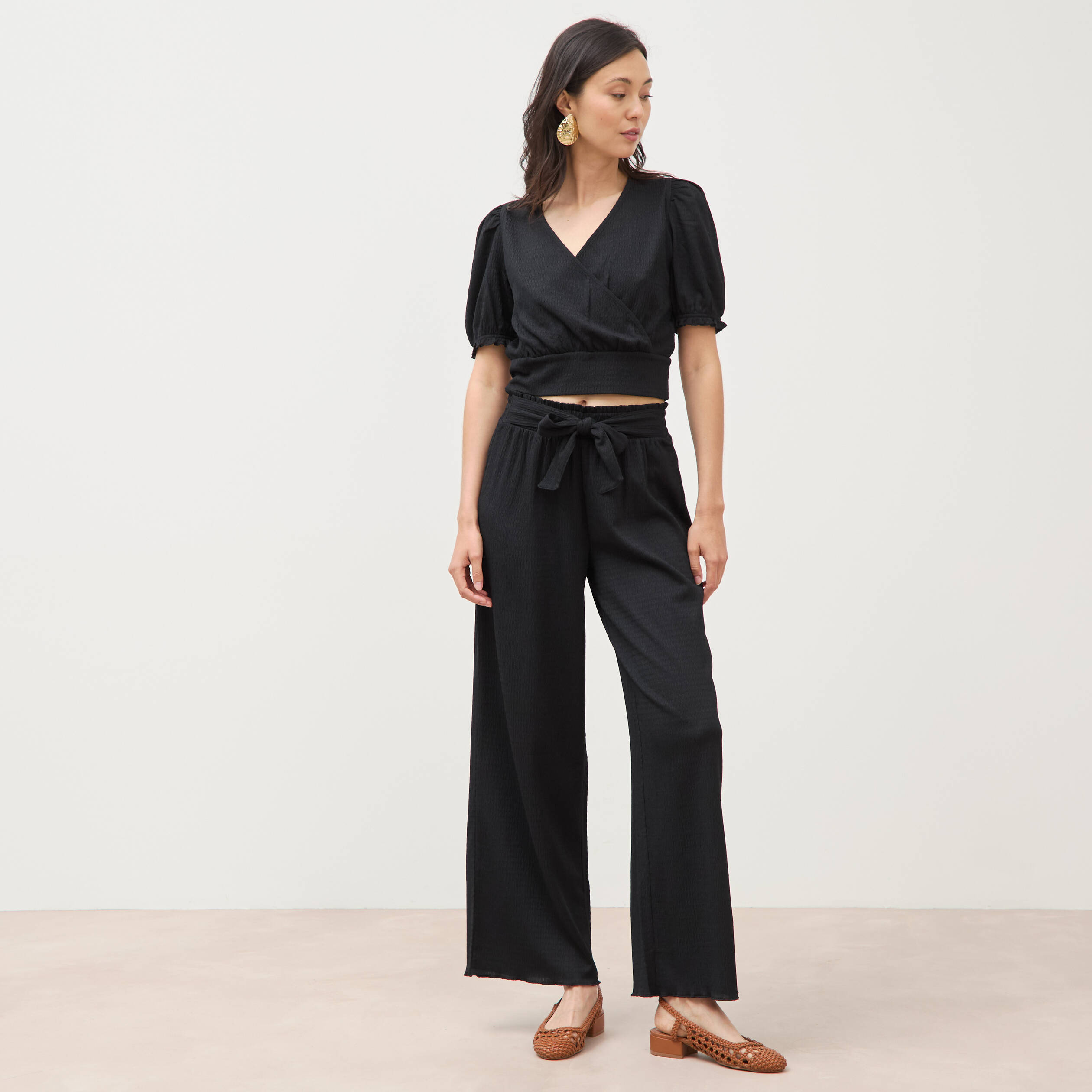 Pantalon loose avec ceinture noir femme
