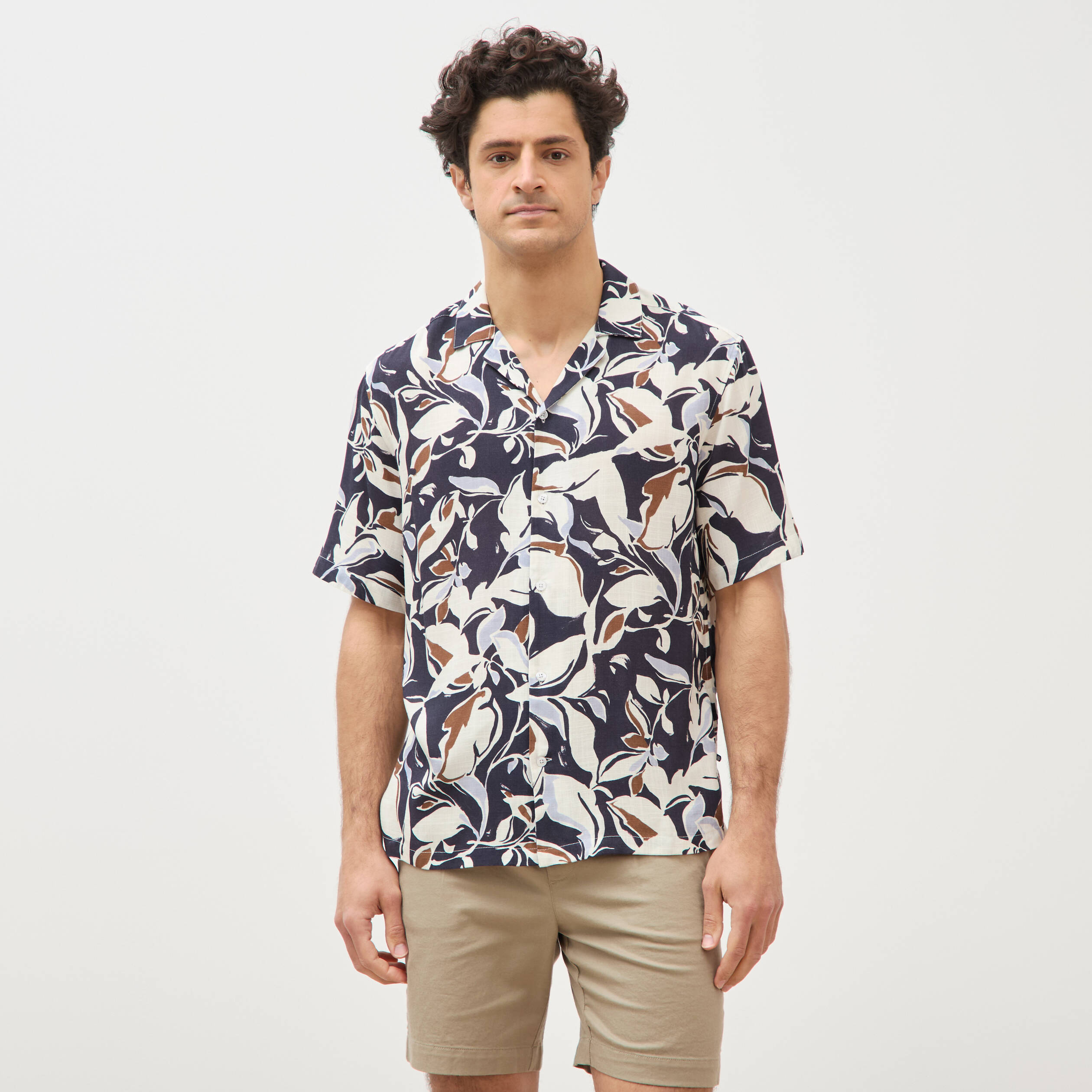 Chemise boyfriend manches courtes bleu marine homme