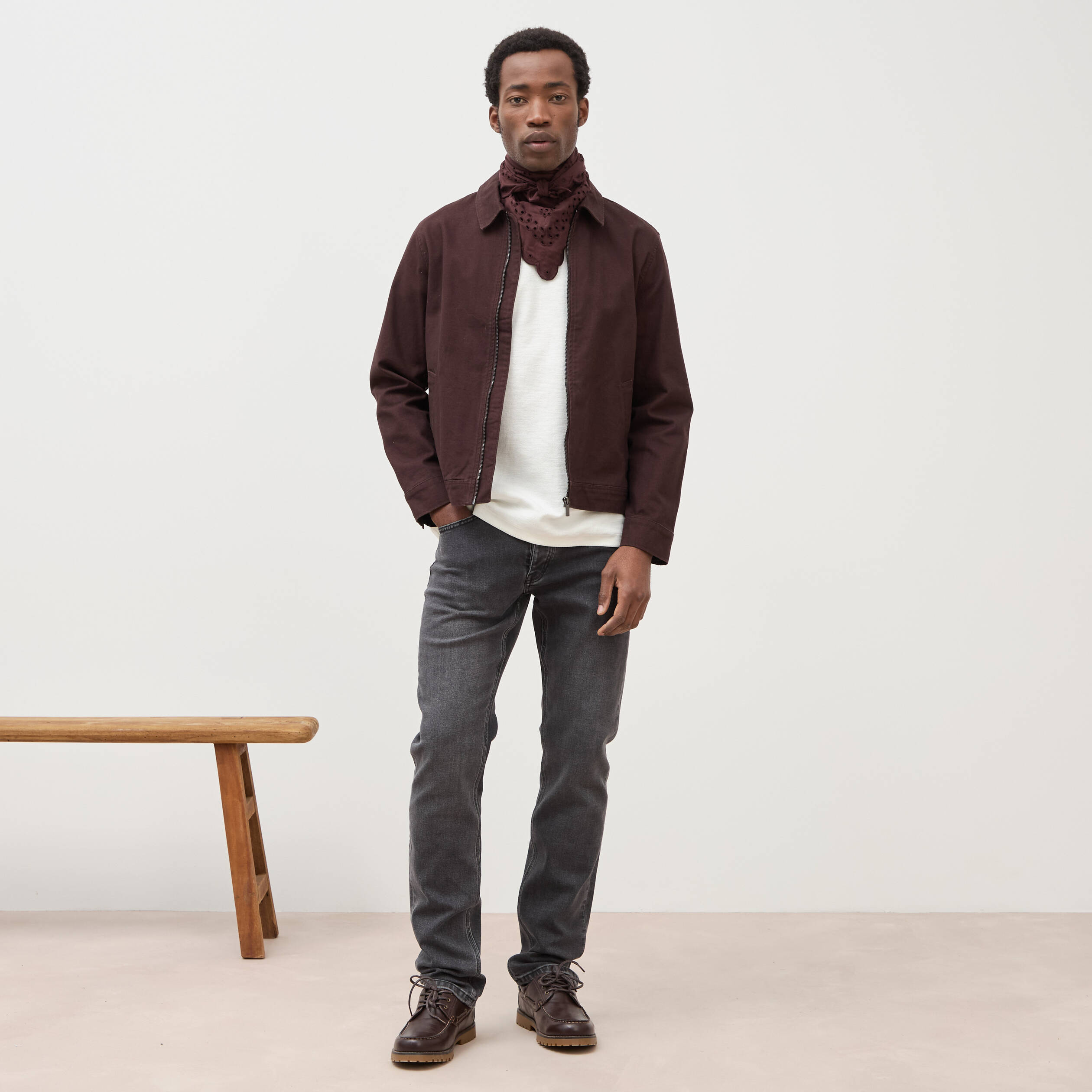 Jeans straight 5 poches denim gris homme