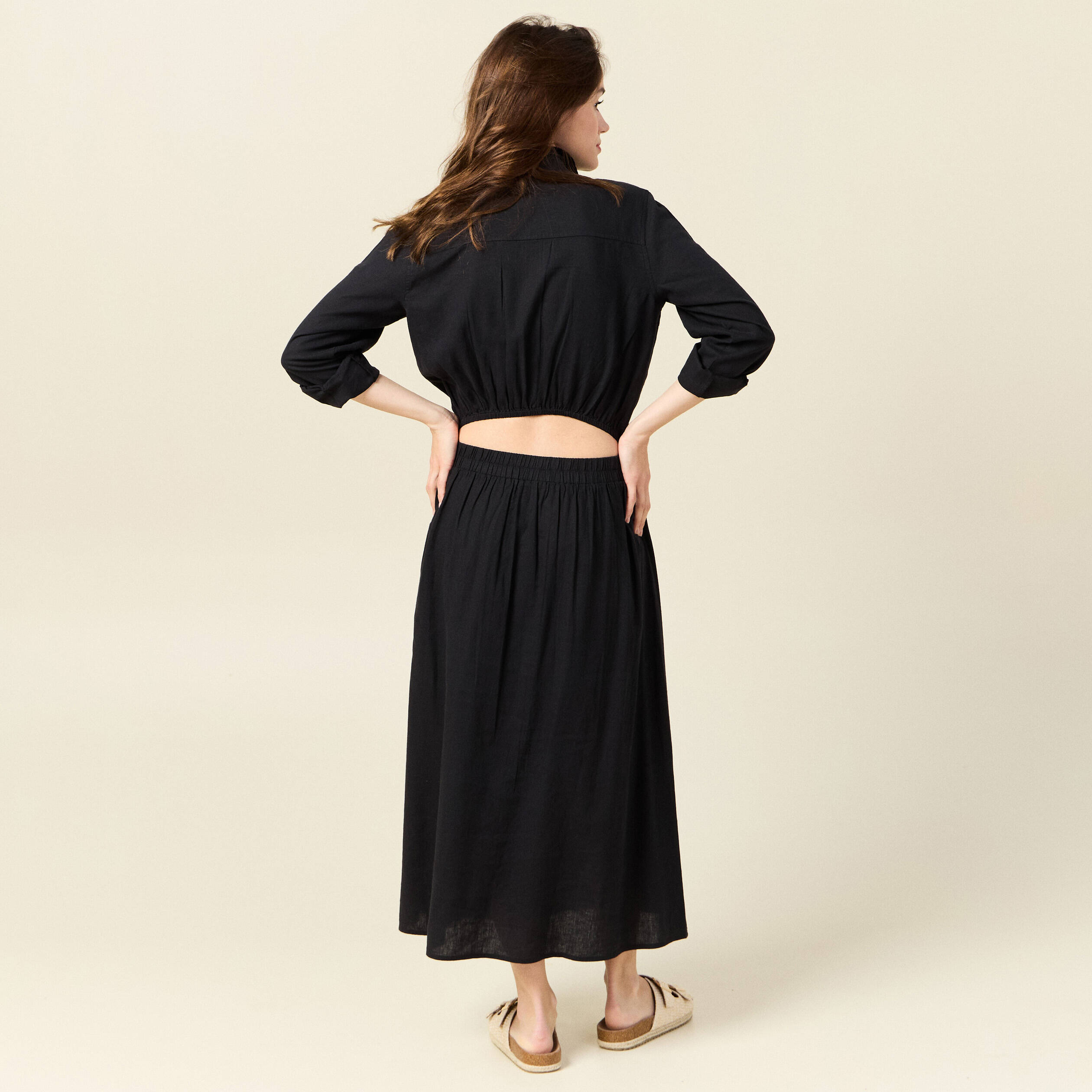 Robe droite manches longues 3/4 noir femme