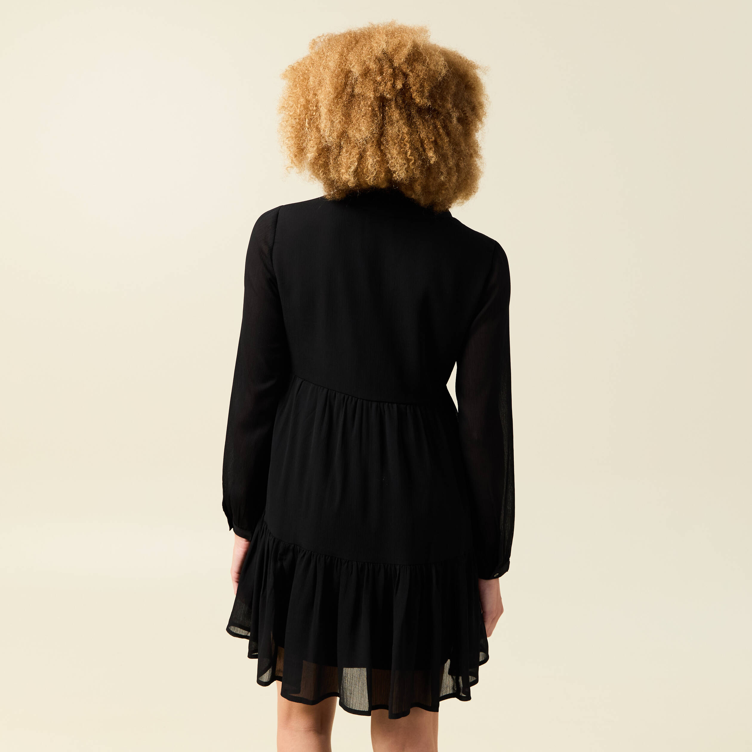 Robe manches longues doubl&eacute;e noir femme