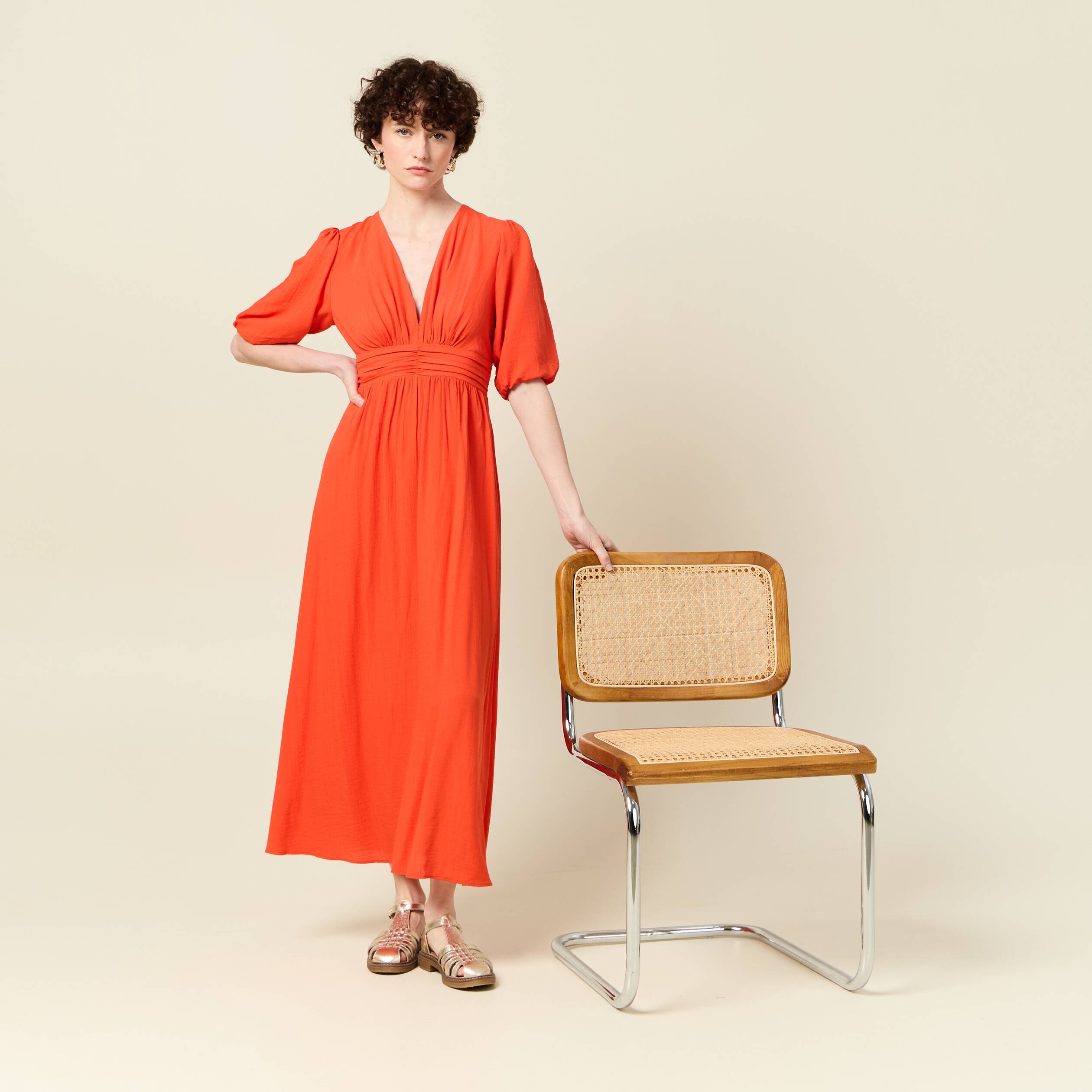 robe longue evasee orange femme Robe longue évasée orange femme